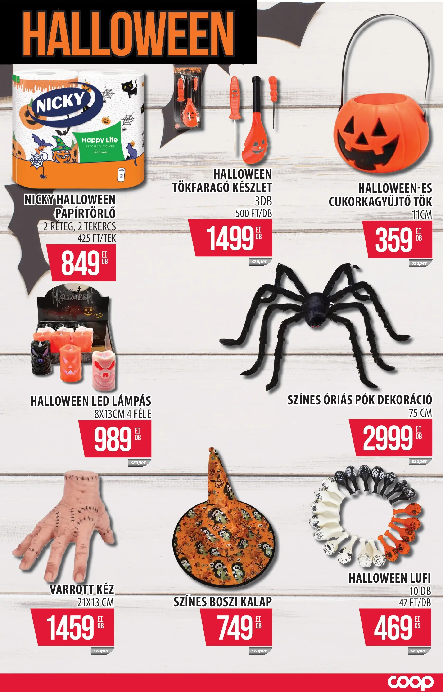 COOP Szolnok Akciós újság - 2025.10.09. -tól/töl > akció, lapozható szórólap 🛍️ | Oldal: 13 | Termékek: Kalap, Tök, Papírtörlő, Dekoráció