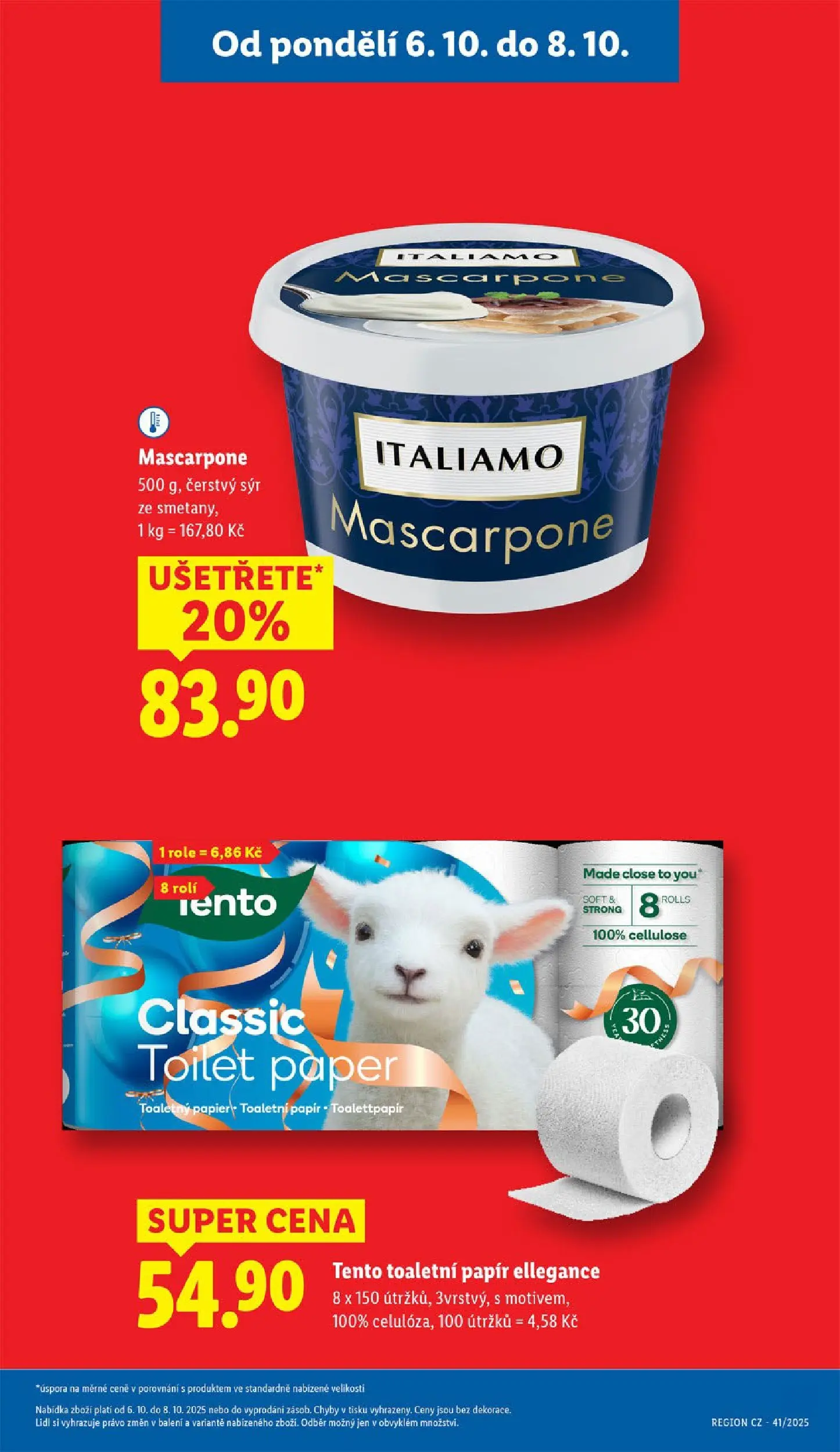 Lidl leták od 05.10.2025 - Nový akční leták | Strana: 5 | Produkty: Sýr, Toaletní papír, Mascarpone, Čerstvý sýr
