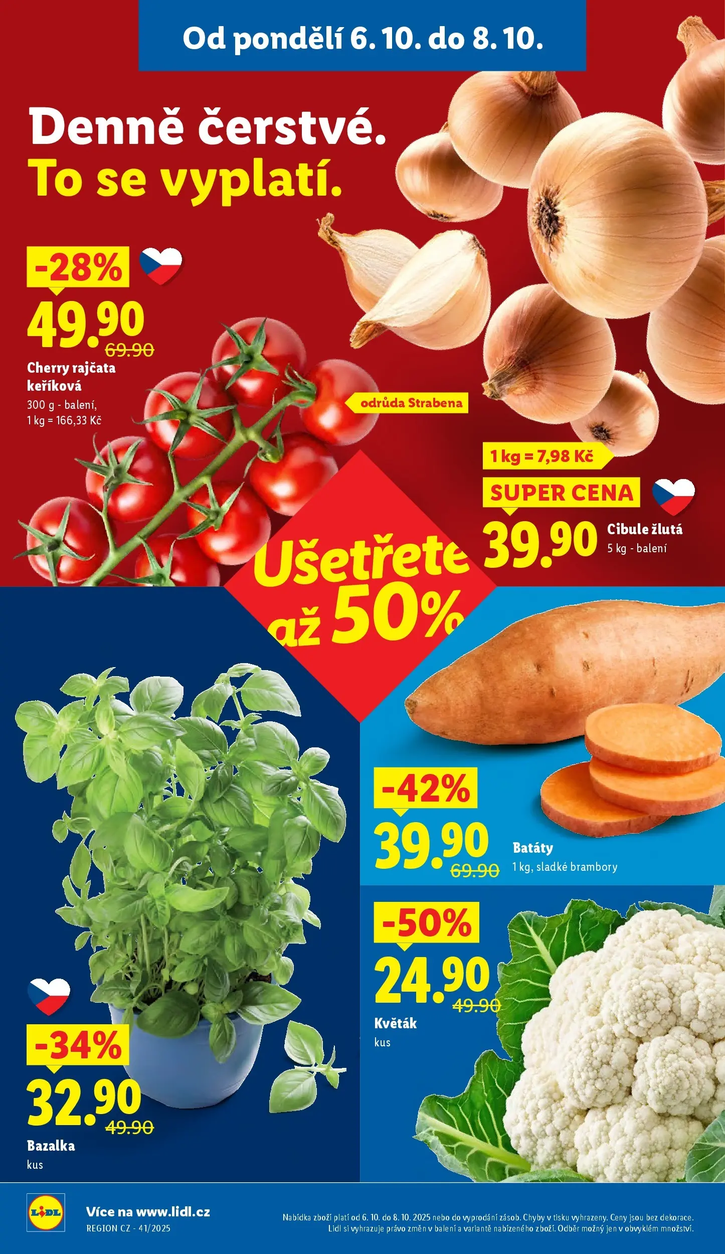 Lidl leták od 05.10.2025 - Nový akční leták | Strana: 8 | Produkty: Cherry rajčata, Batáty, Brambory, Cibule