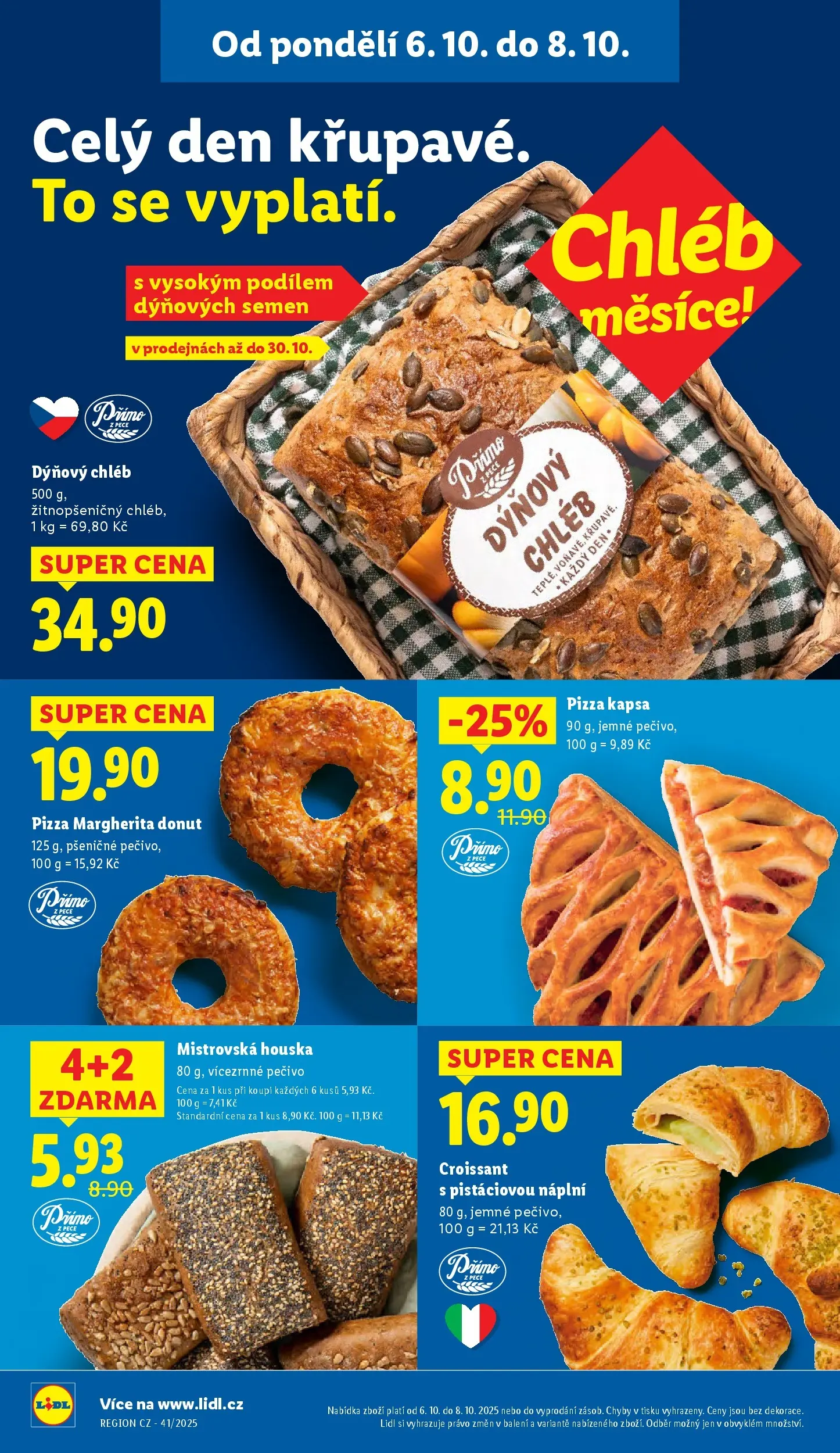 Lidl leták od 05.10.2025 - Nový akční leták | Strana: 10 | Produkty: Chléb, Pizza, Pizza kapsa, Pečivo