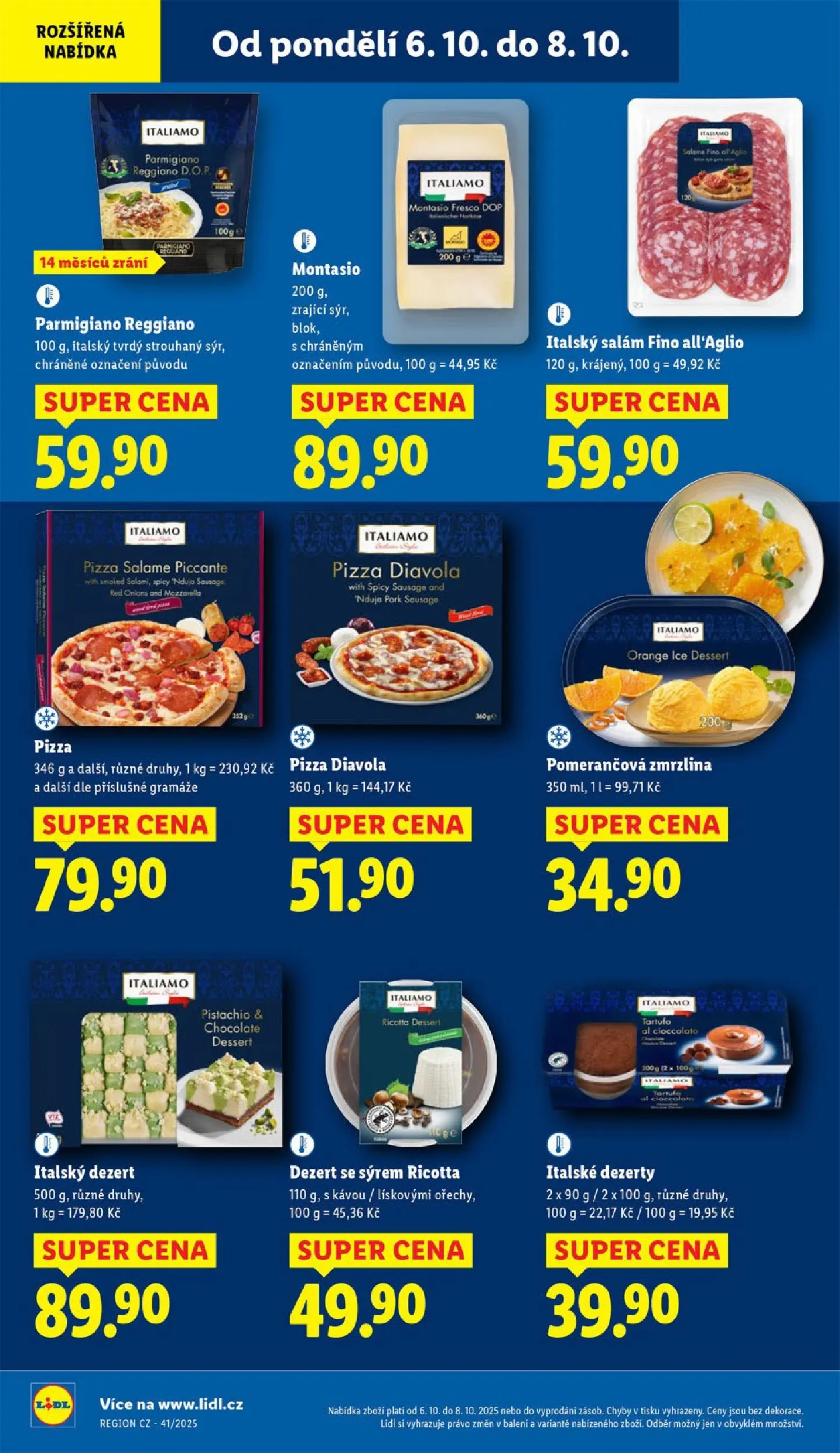 Lidl leták od 05.10.2025 - Nový akční leták | Strana: 20 | Produkty: Ricotta, Salám, Pizza, Zmrzlina