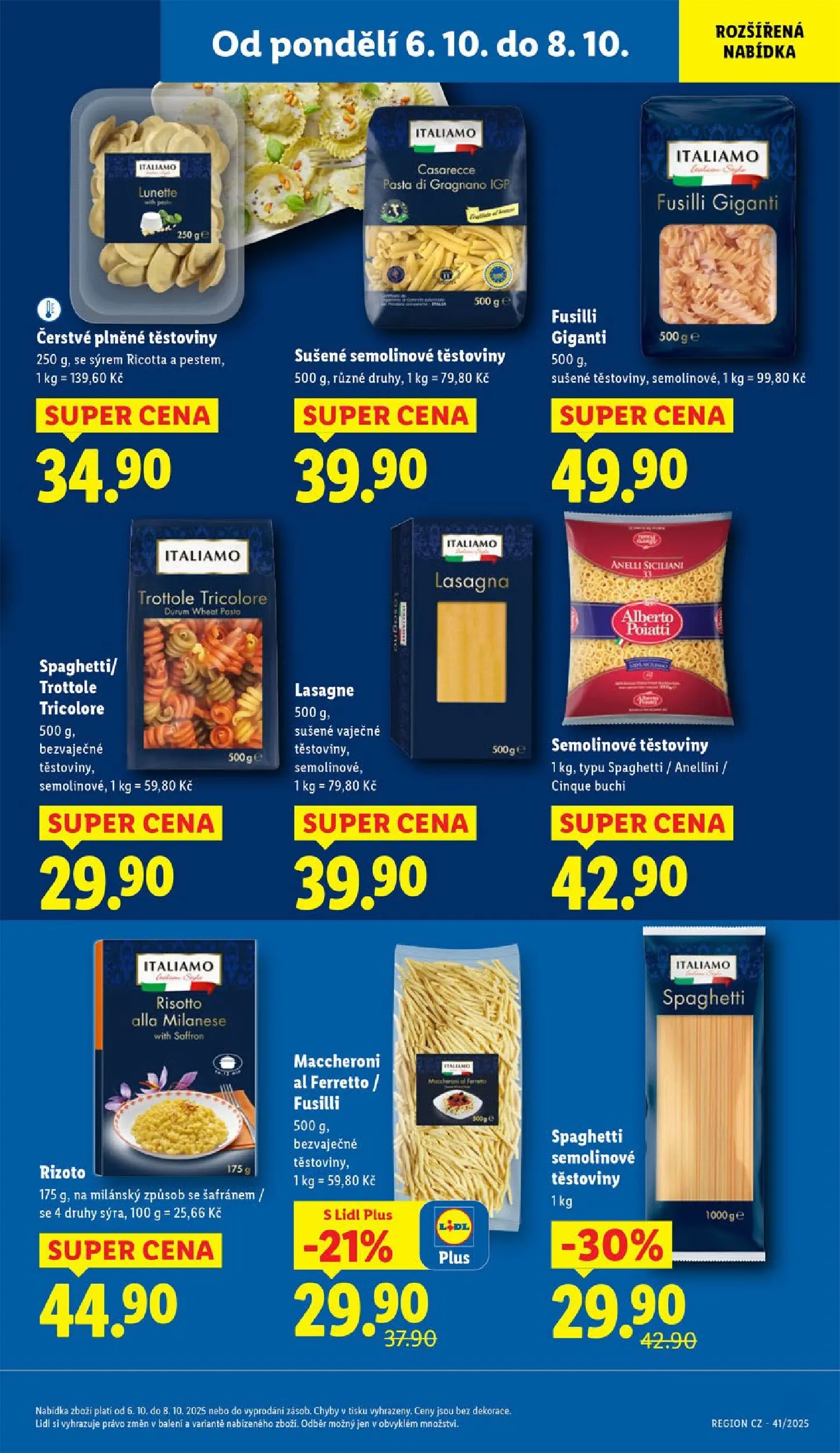 Lidl leták od 05.10.2025 - Nový akční leták | Strana: 21 | Produkty: Těstoviny, Rizoto, Lasagne, Semolina