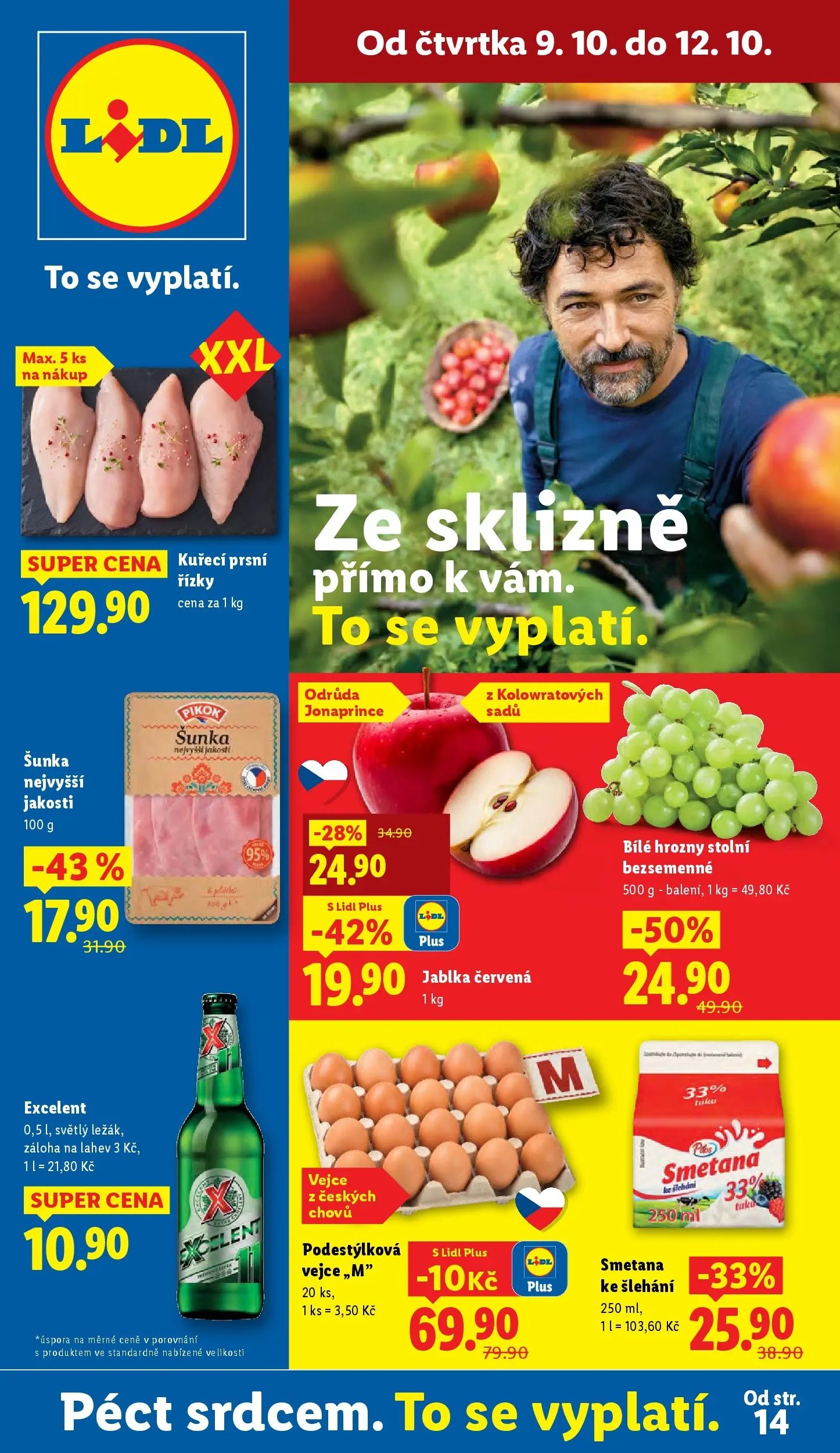 Lidl leták od 08.10.2025 - Nový akční leták | Strana: 1 | Produkty: Jablka, Bílé hrozny, Smetana ke šlehání, Pikok