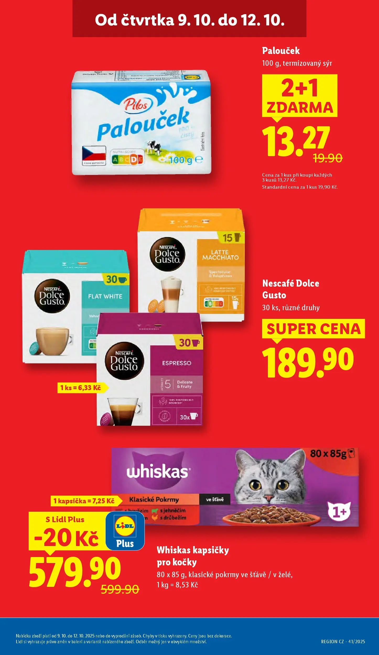 Lidl leták od 08.10.2025 - Nový akční leták | Strana: 3 | Produkty: Nescafé Dolce Gusto, Sýr, Whiskas, Kapsičky pro kočky