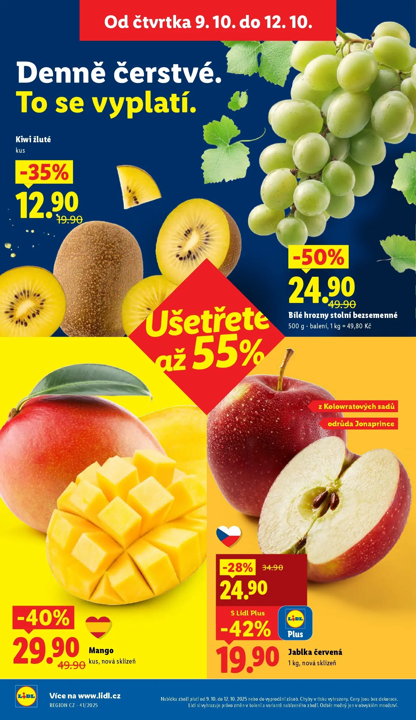 Lidl leták od 08.10.2025 - Nový akční leták | Strana: 8 | Produkty: Jablka, Bílé hrozny, Kiwi žluté, Hrozny