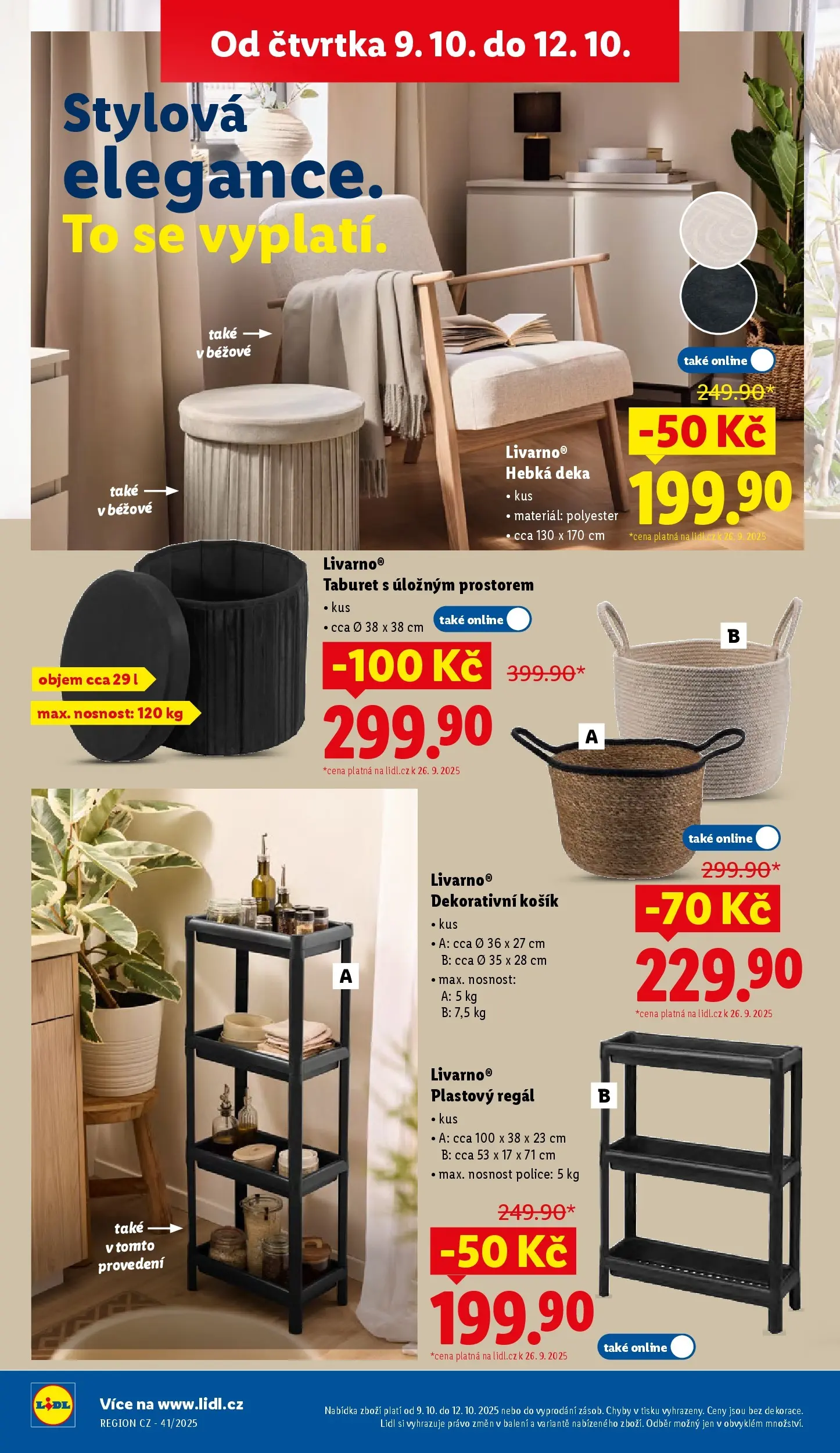 Lidl leták od 05.10.2025 - Nový akční leták | Strana: 24 | Produkty: Taburet, Taburet s úložným prostorem, Deka, Regál
