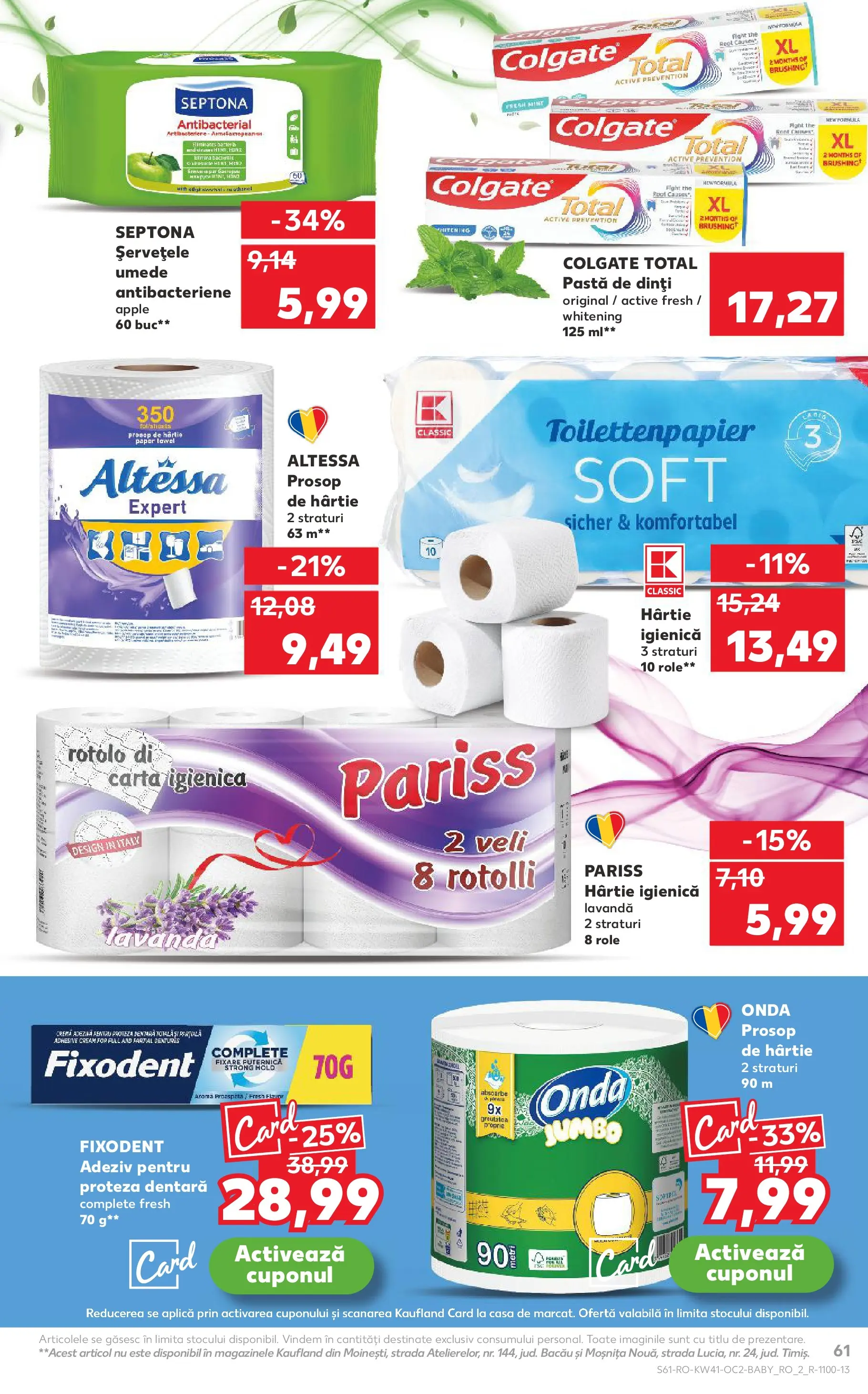 Catalog Kaufland - Ploiești 08.10.2025 - Revista si Oferta | Pagină: 61 | Produse: Role, Pastă de dinți, Adeziv, Șervețele umede