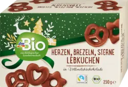 dmBio Lebkuchen, Herzen Brezeln Sterne in Vollmilchschokolade