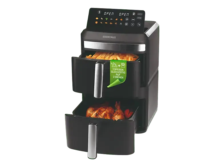 Gourmetmaxx 16818 Fryup XL Vertikal Doppel-Heißluftfritteuse 12 l, Schwarz
