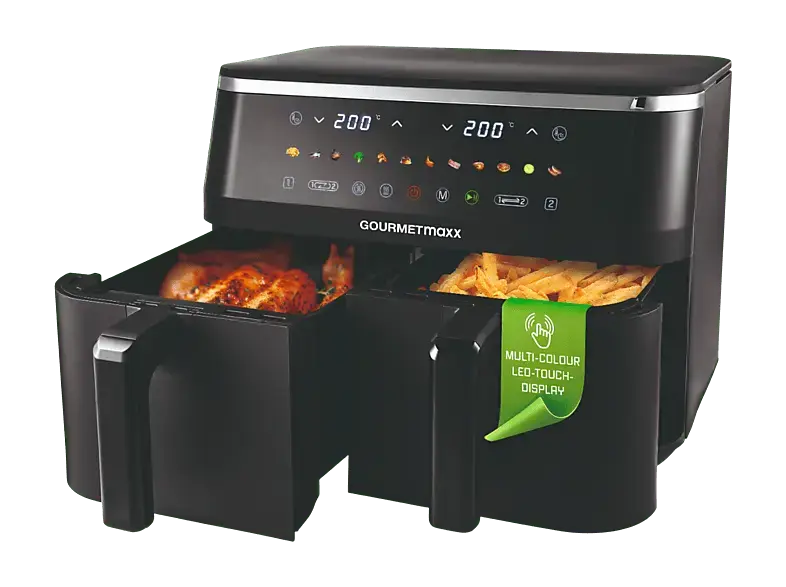Gourmetmaxx 16581 Doppel-Heißluftfritteuse 9 l, Schwarz