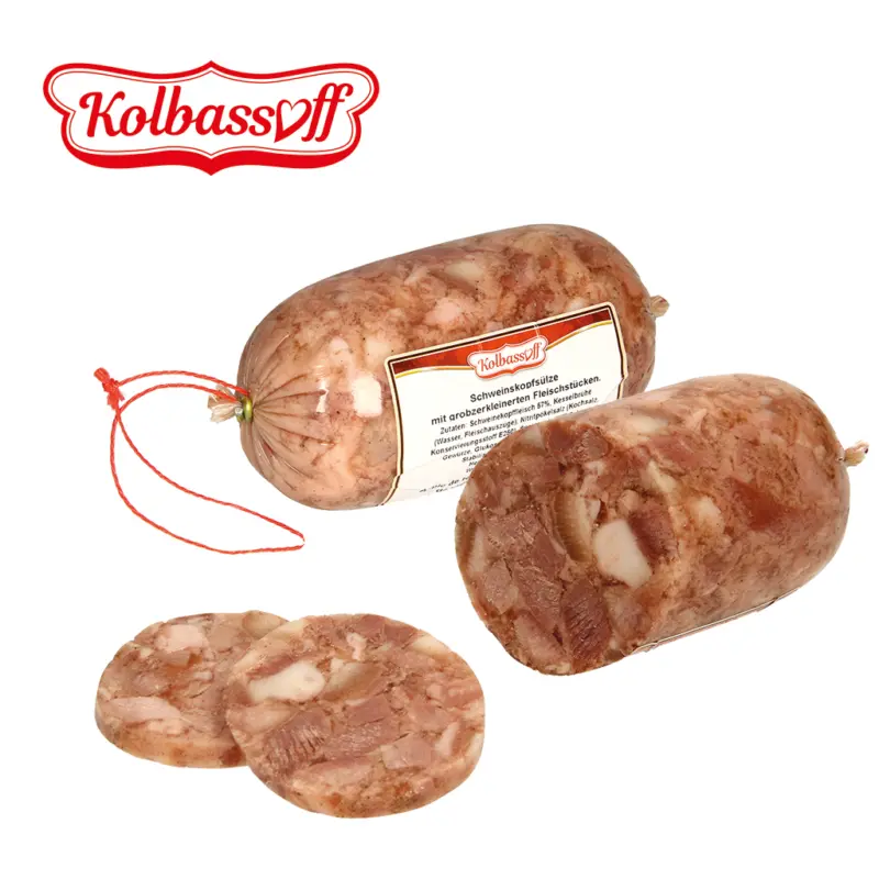 Schweinskopfsülze mit grobzerkleinerten Fleischstücken