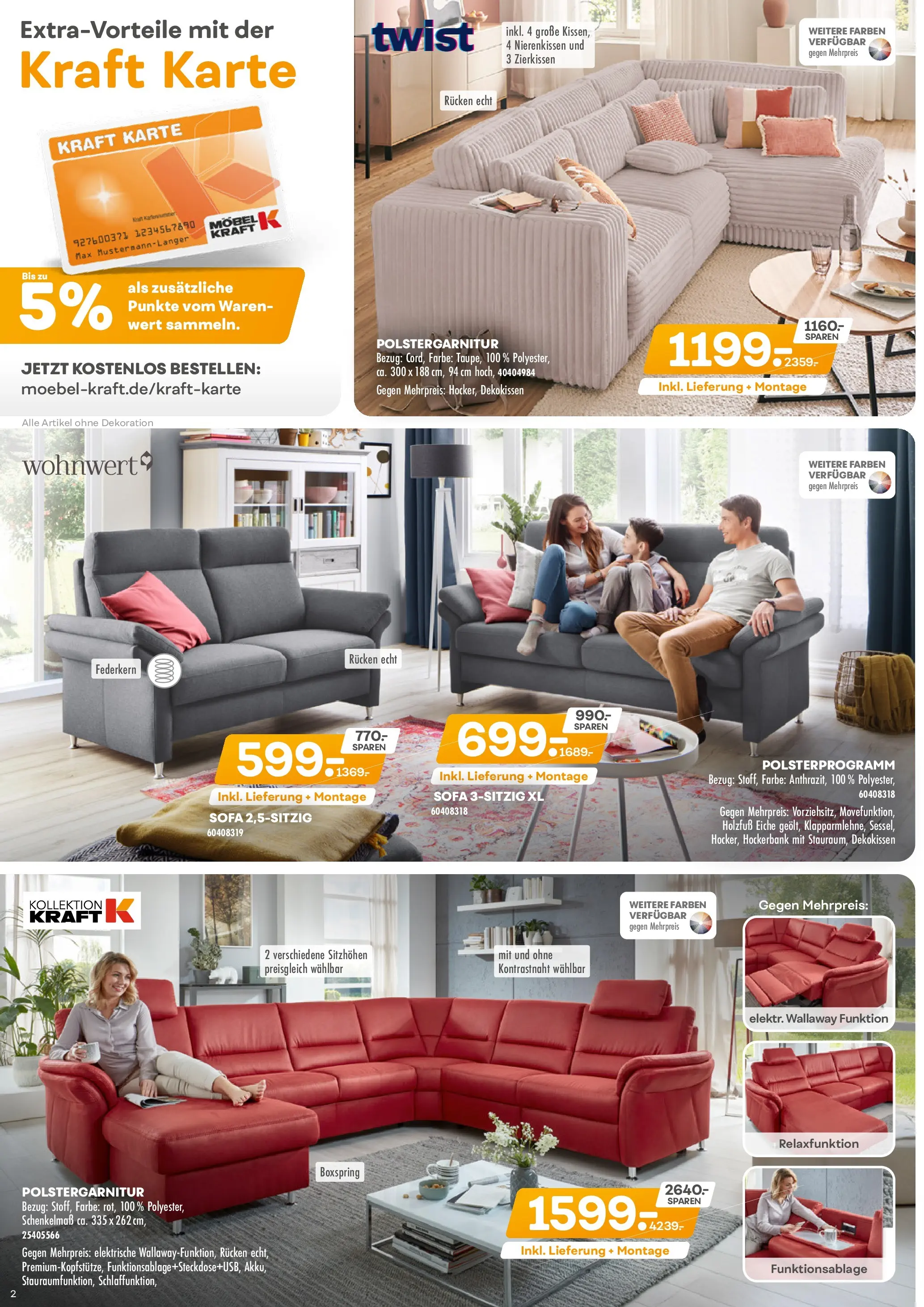 Möbel Kraft Prospekt 	 (ab 07.10.2025) zum Blättern | Seite: 2 | Produkte: Sofa