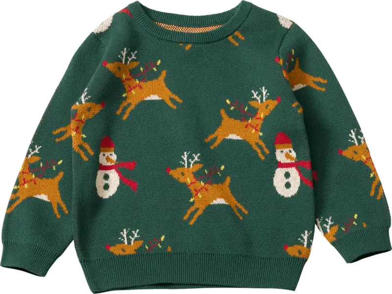 ALANA Pullover aus Strick mit Weihnachts-Muster, grün, Gr. 122