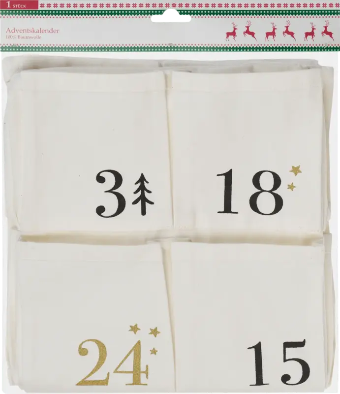 Vito & Joe Adventskalender aus Stoff zum H&auml;ngen, wei&szlig;-schwarz (100x60 cm)