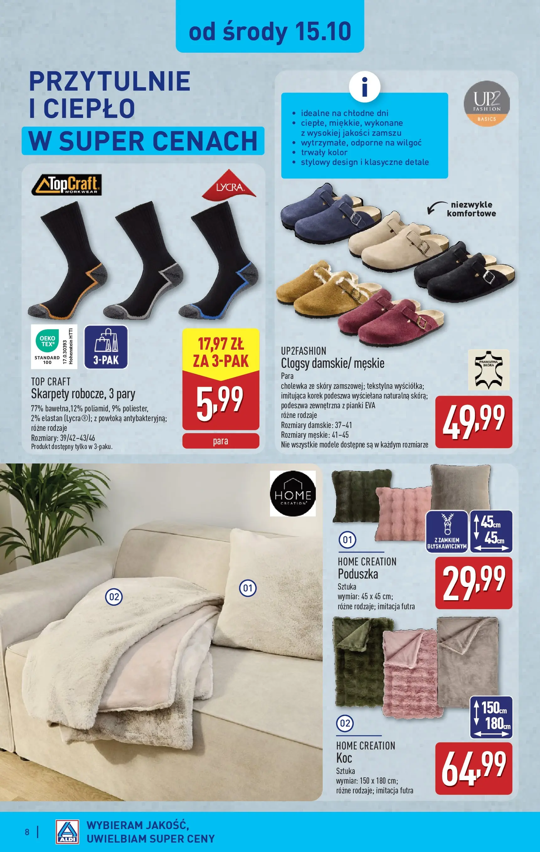Aldi Gazetka - Artykuły przemysłowe i tekstylia od 13.10.2025 - Ulotka PDF, promocje | Strona: 8 | Produkty: Top, Skarpety, Poduszka, Pianki