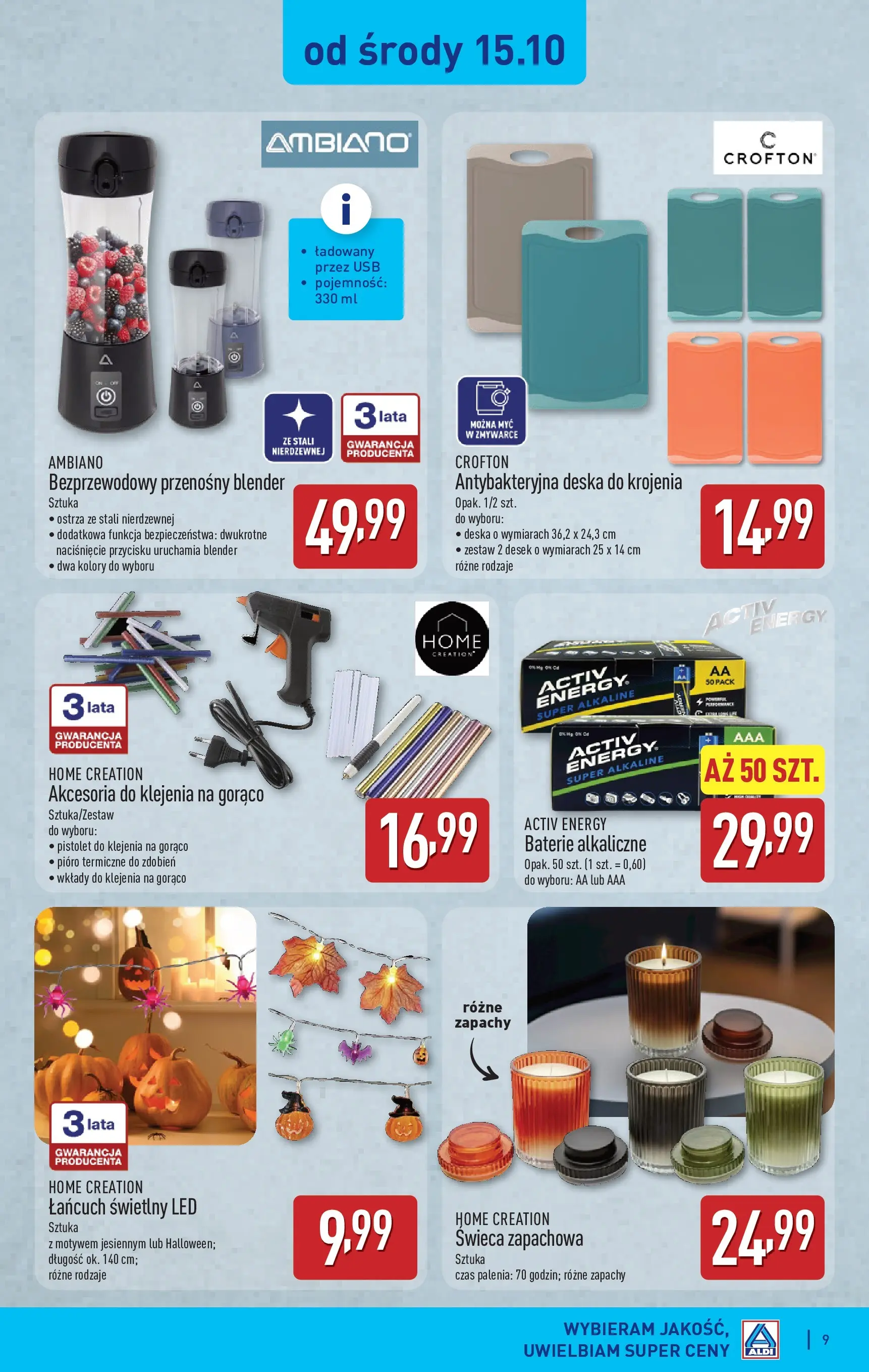Aldi Gazetka - Artykuły przemysłowe i tekstylia od 13.10.2025 - Ulotka PDF, promocje | Strona: 9 | Produkty: USB, Baterie, Blender, Deska do krojenia