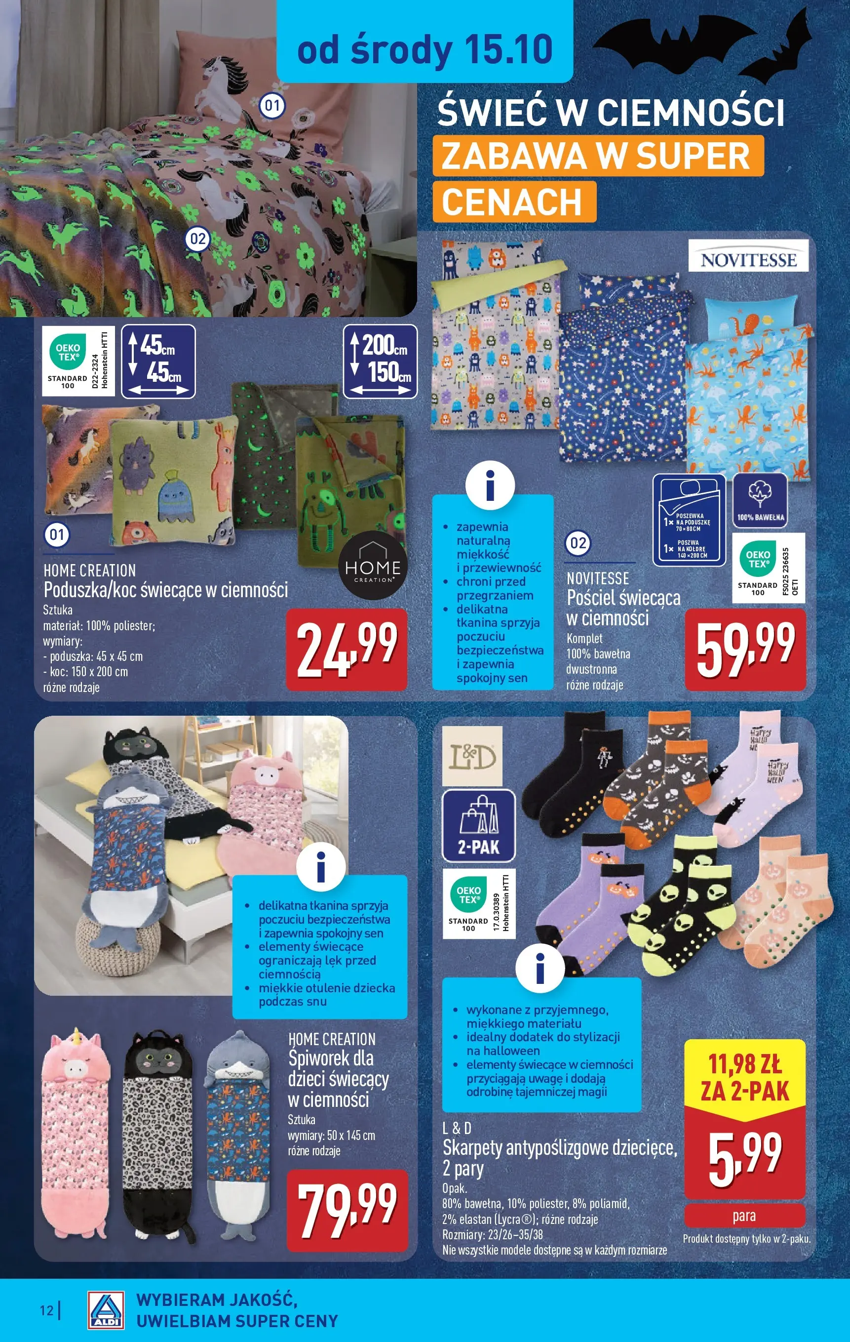 Aldi Gazetka - Artykuły przemysłowe i tekstylia od 13.10.2025 - Ulotka PDF, promocje | Strona: 12 | Produkty: Pościel, Skarpety, Poduszka, Koc