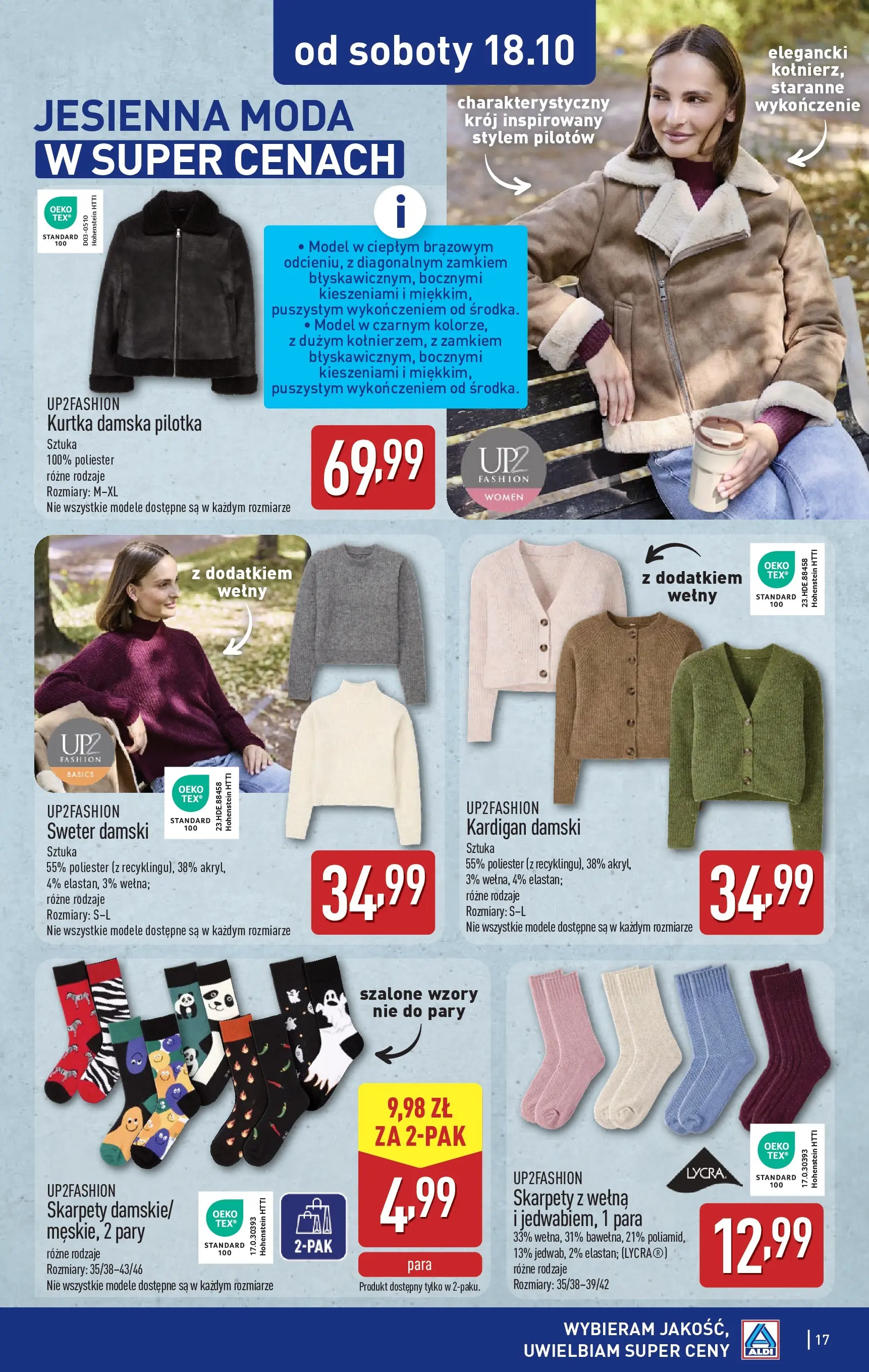 Aldi Gazetka - Artykuły przemysłowe i tekstylia od 13.10.2025 - Ulotka PDF, promocje | Strona: 17 | Produkty: Sweter, Kurtka, Skarpety, Kardigan