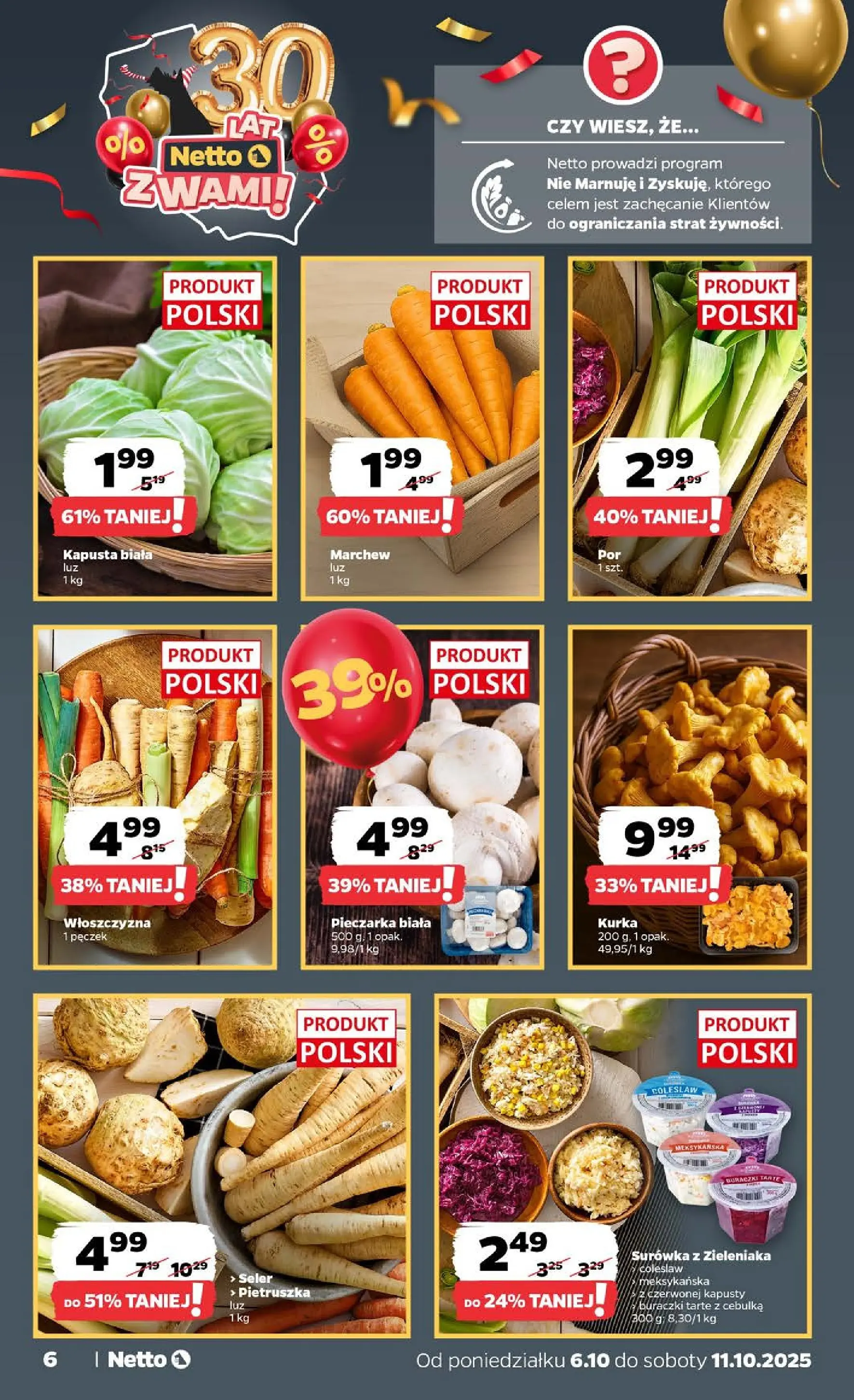 Netto - NETTO T41A ważne do 11.10 od 05.10.2025 - Aktualne promocje | Strona: 6 | Produkty: Kapusta, Pietruszka, Kapusta biała