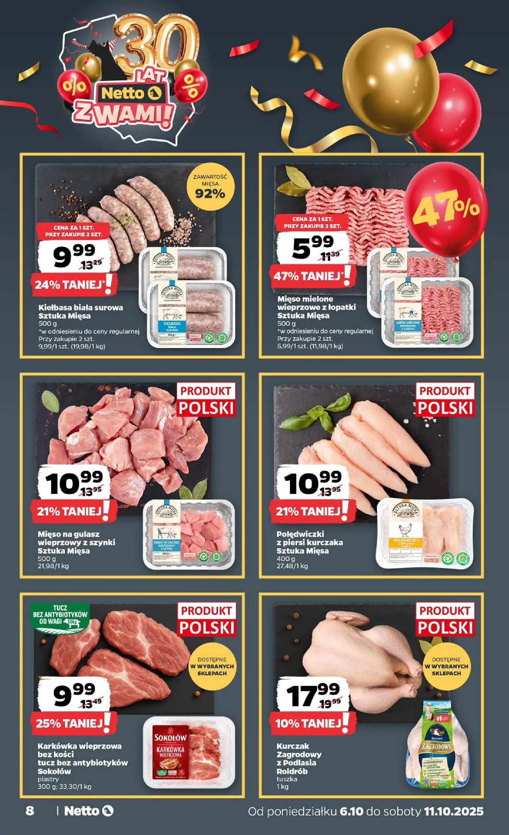 Netto - NETTO T41A ważne do 11.10 od 05.10.2025 - Aktualne promocje | Strona: 8 | Produkty: Kiełbasa, Karkówka, Kurczak, Piersi