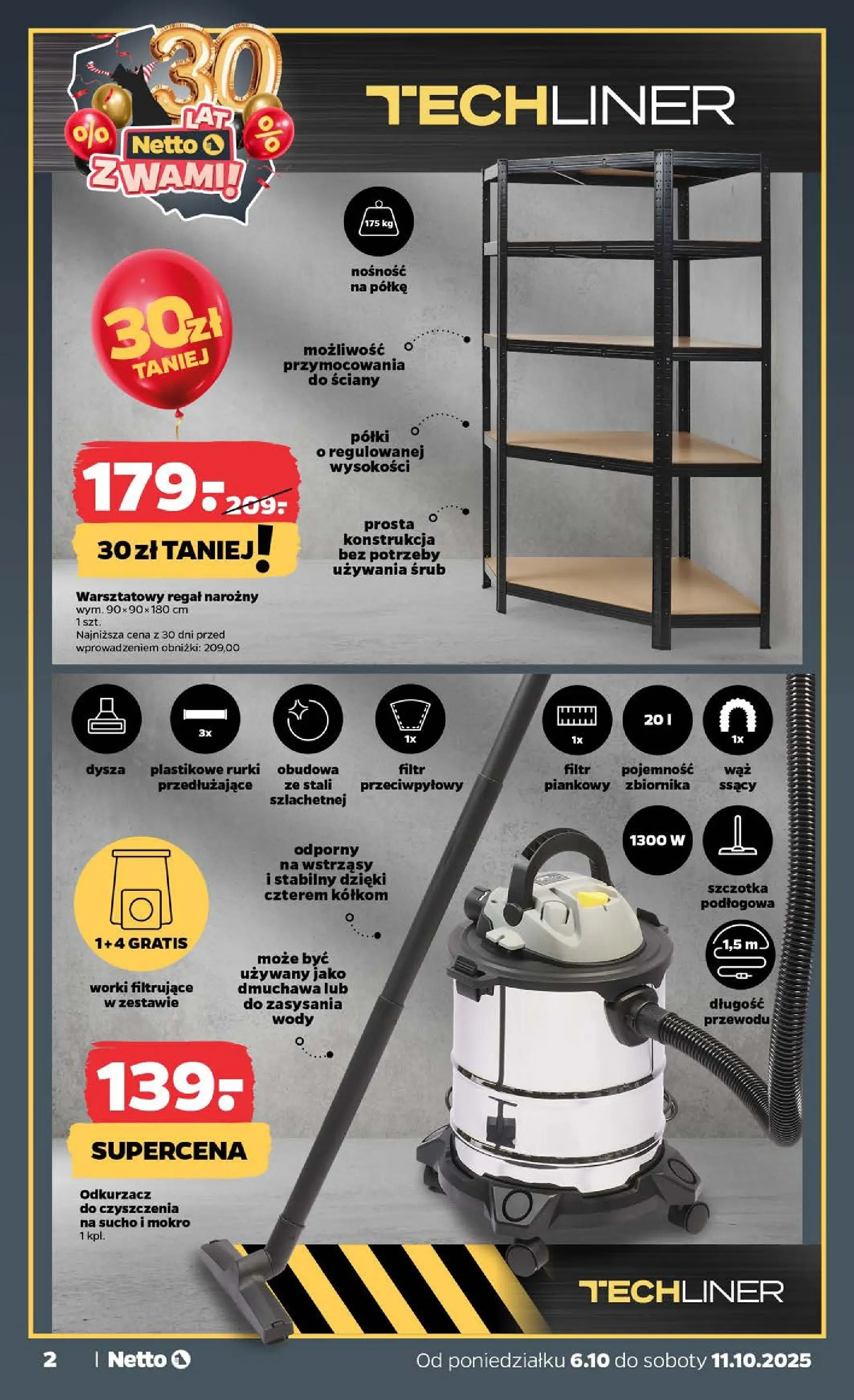 Netto - NETTO T41A ważne do 11.10 od 05.10.2025 - Aktualne promocje | Strona: 31 | Produkty: Odkurzacz, Szczotka, Regał