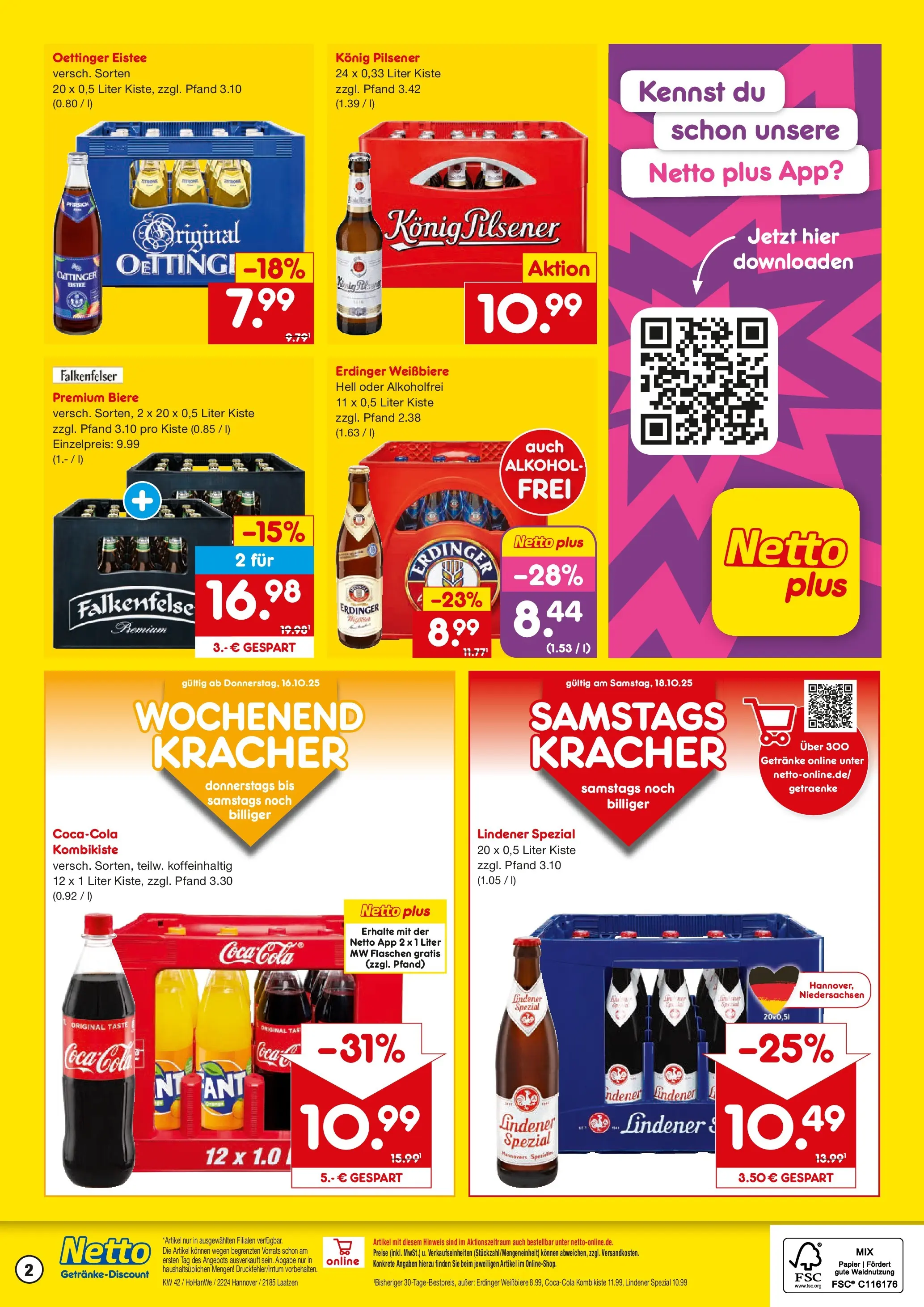 Netto Marken-Discount prospekt Laatzen	 (ab 13.10.2025) » Angebote | Seite: 2 | Produkte: Konig pilsener, Erdinger, Cola, Oettinger