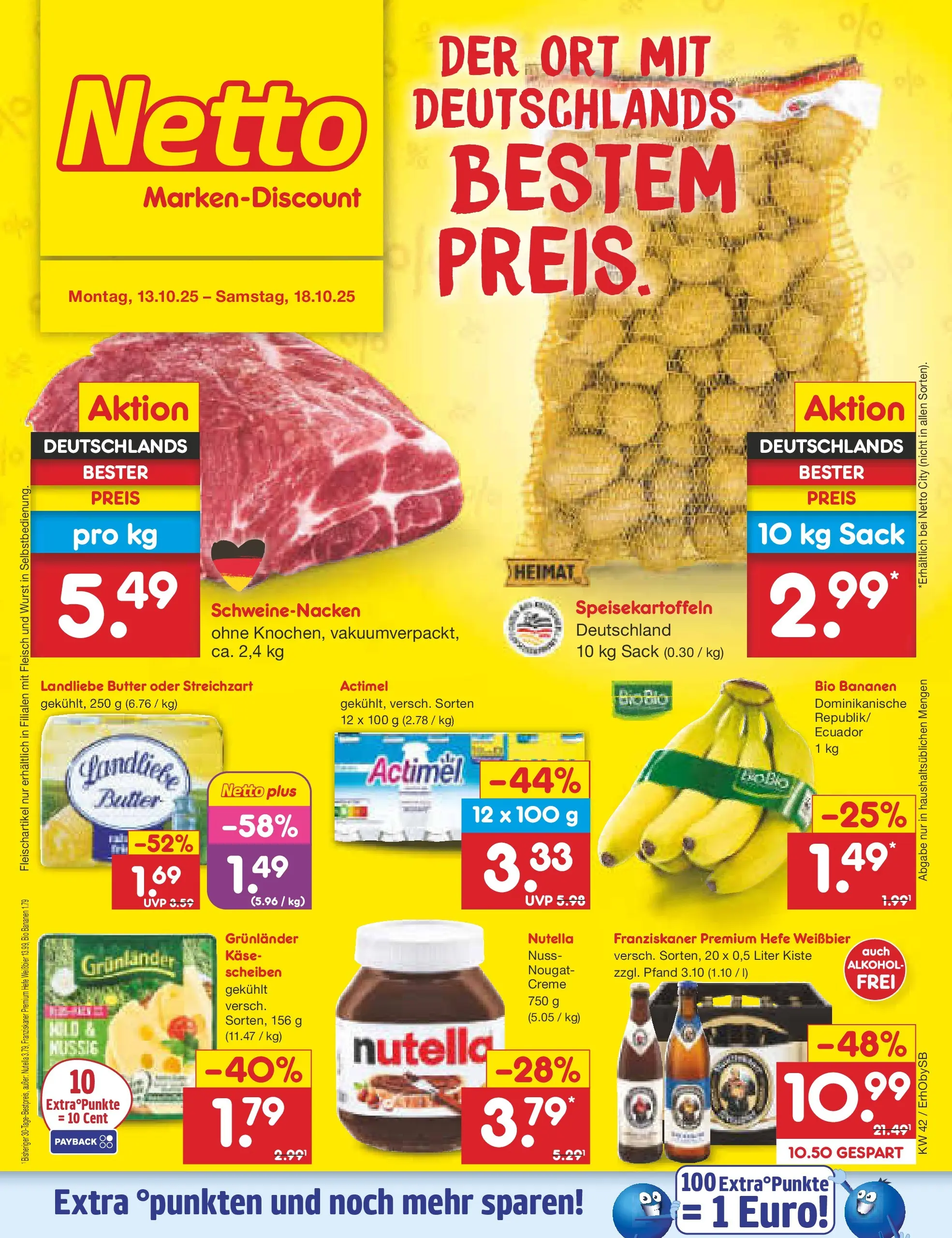 Netto Marken-Discount prospekt Mauern	 (ab 13.10.2025) » Angebote | Seite: 1 | Produkte: Franziskaner, Landliebe butter, Hefe weissbier, Wurst