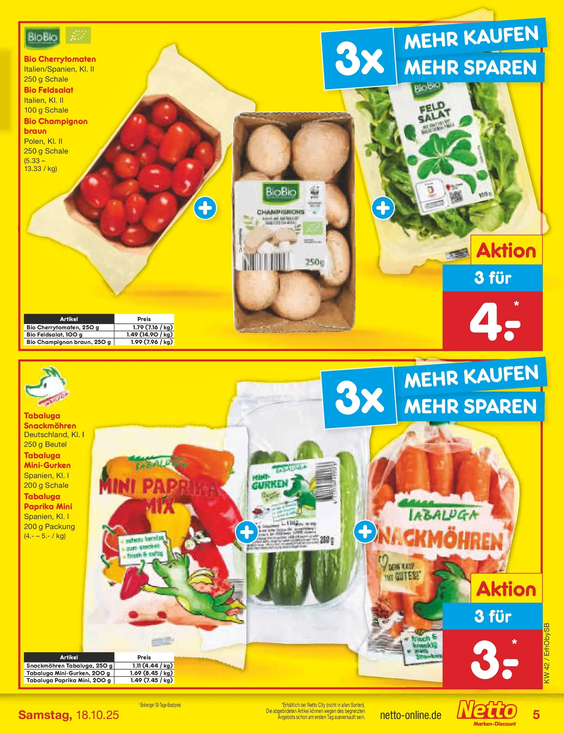 Netto Marken-Discount prospekt Mauern	 (ab 13.10.2025) » Angebote | Seite: 5 | Produkte: Champignons, Paprika, Gurken, Salat