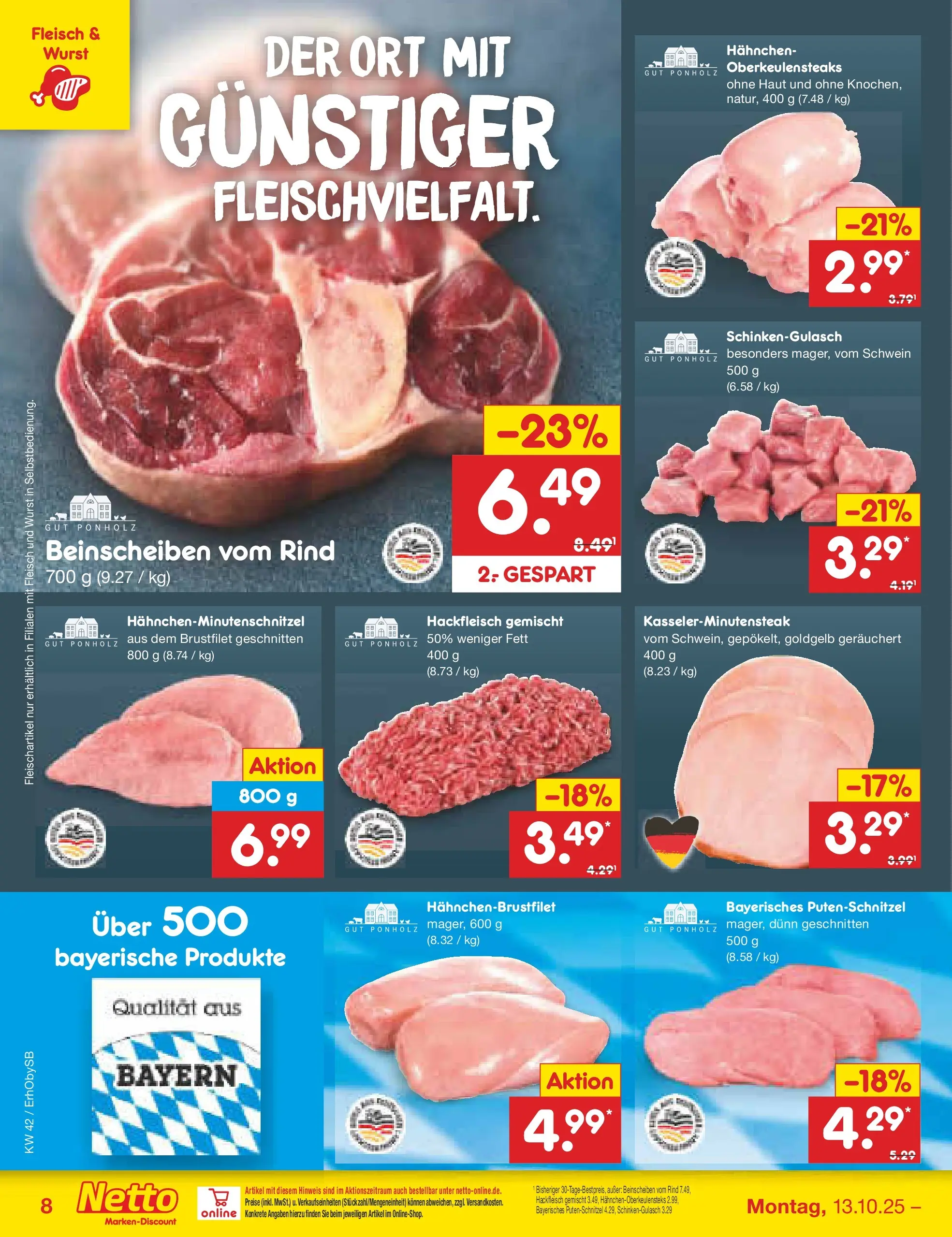 Netto Marken-Discount prospekt Mauern	 (ab 13.10.2025) » Angebote | Seite: 8 | Produkte: Hahnchen, Putenschnitzel, Wurst, Hackfleisch