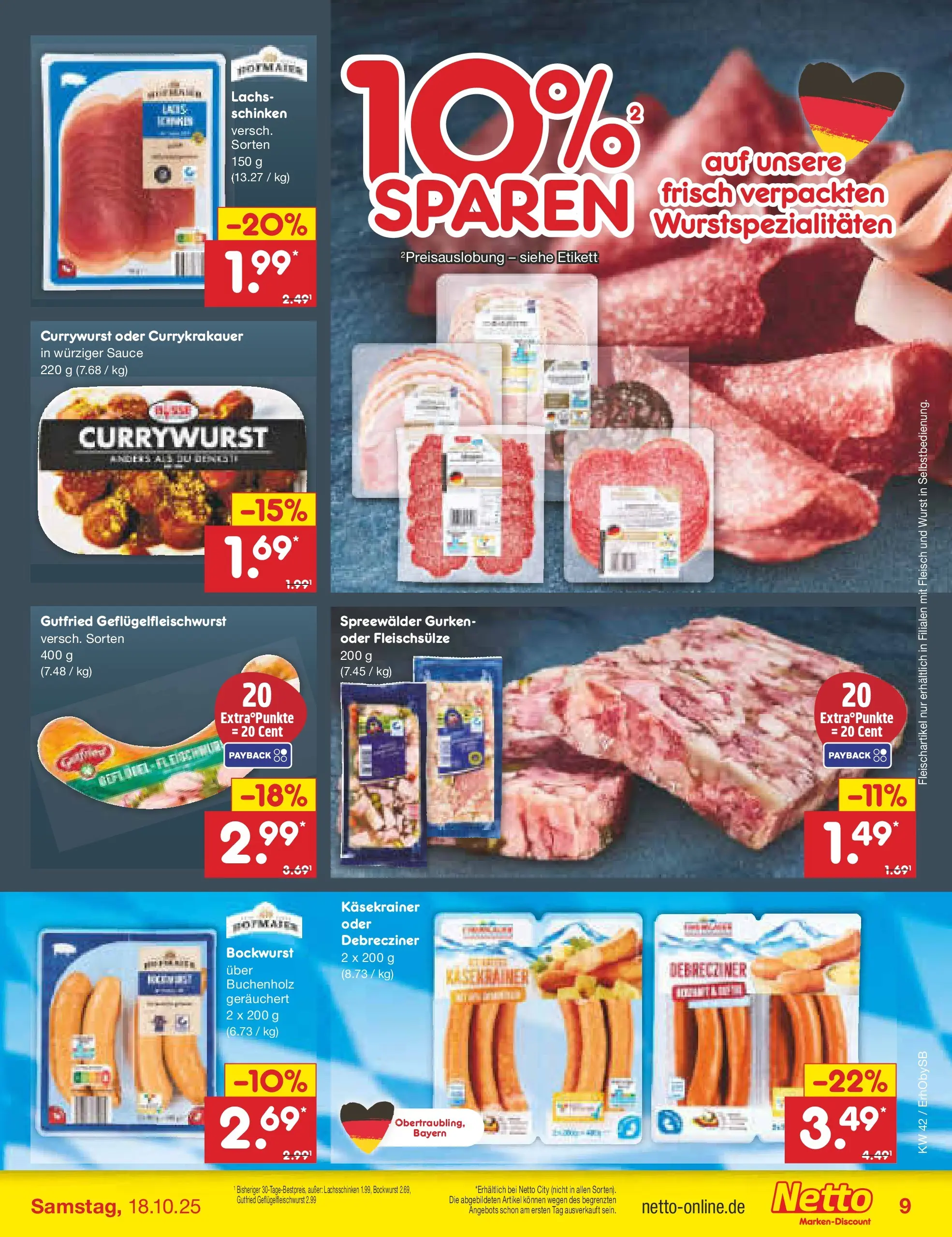 Netto Marken-Discount prospekt Mauern	 (ab 13.10.2025) » Angebote | Seite: 9 | Produkte: Lachs, Wurst, Schinken, Gurken