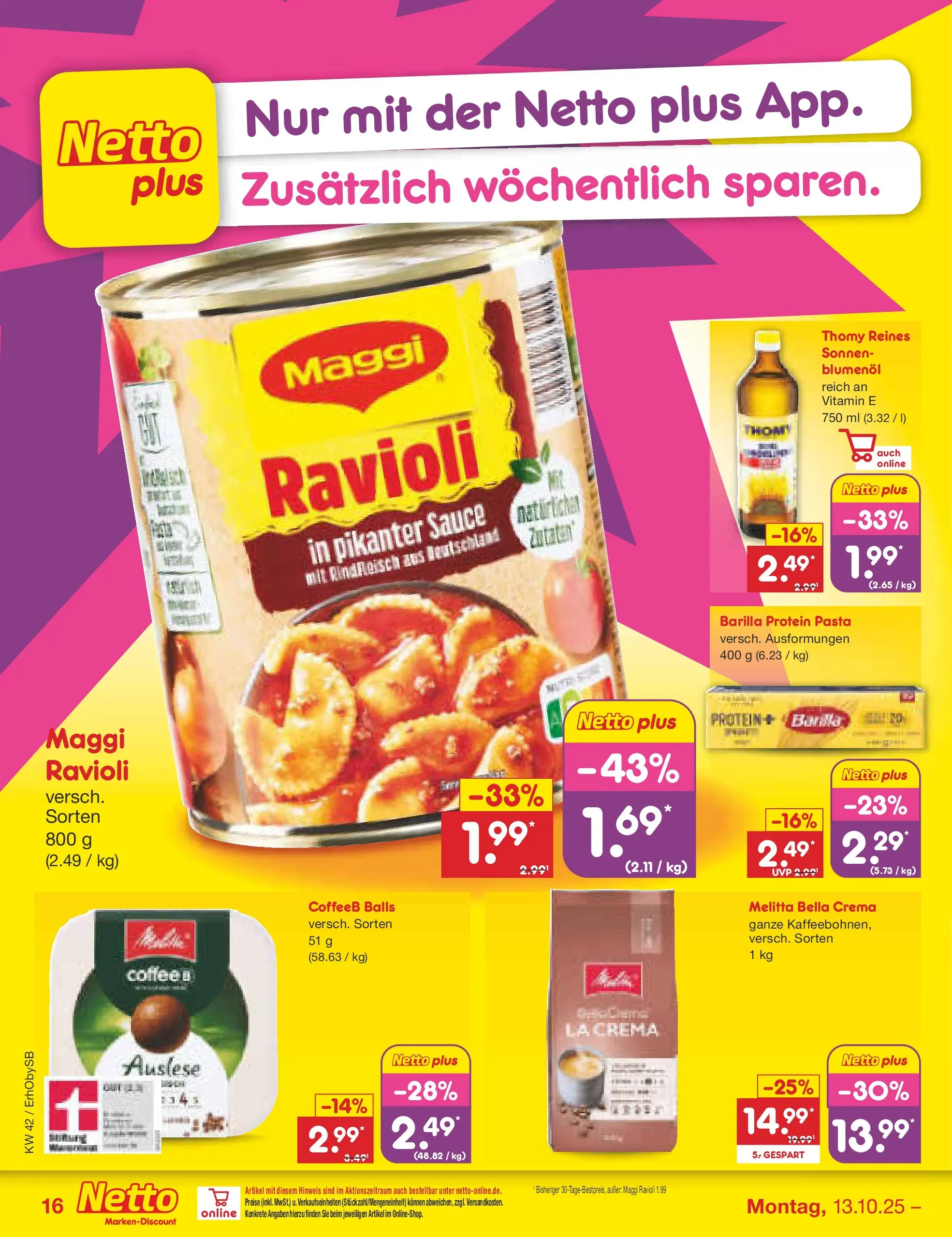 Netto Marken-Discount prospekt Mauern	 (ab 13.10.2025) » Angebote | Seite: 16 | Produkte: Melitta, Maggi, Barilla, Pasta