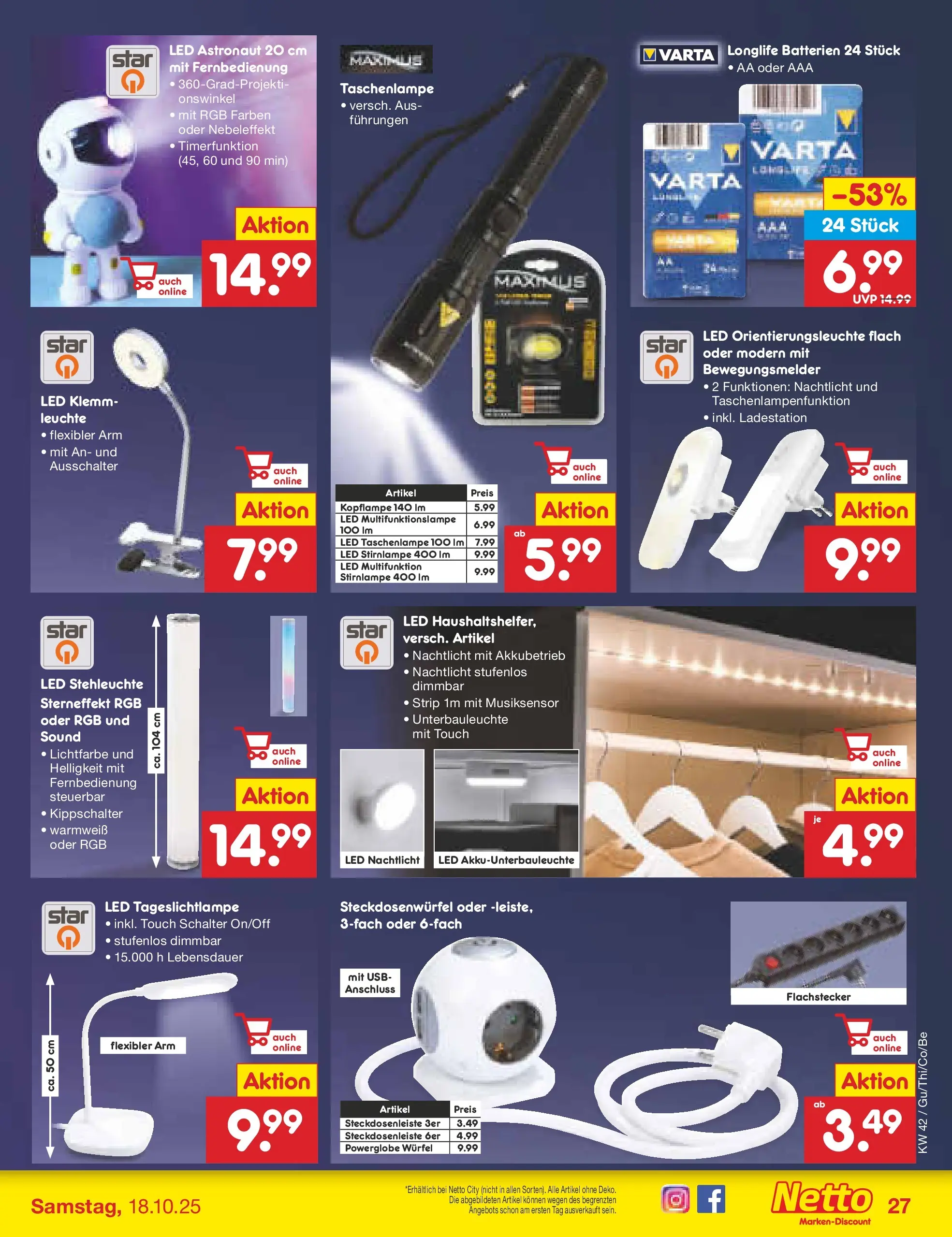Netto Marken-Discount prospekt Machern	 (ab 13.10.2025) » Angebote | Seite: 31 | Produkte: USB, Batterien, Stirnlampe, Nachtlicht