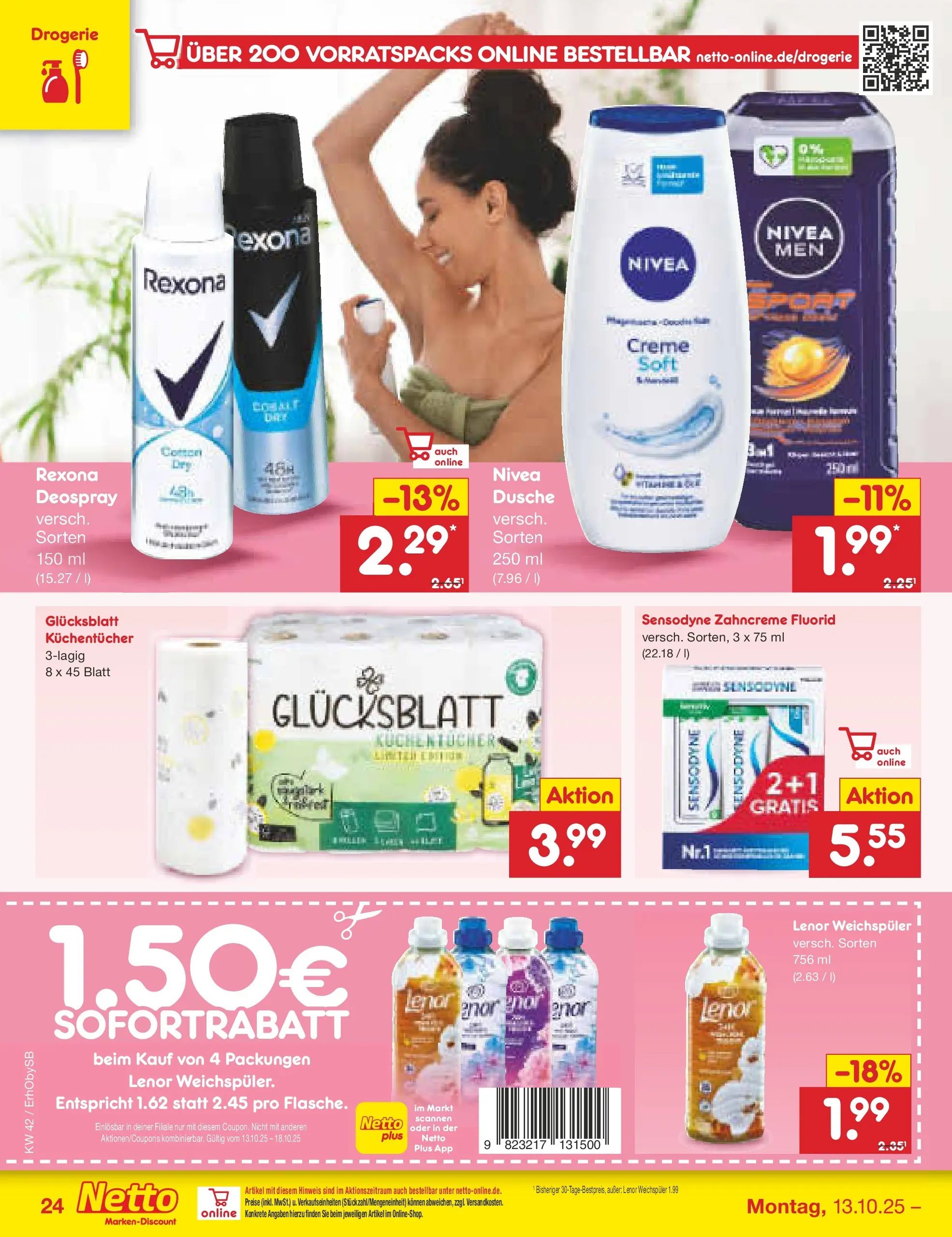 Netto Marken-Discount prospekt Mauern	 (ab 13.10.2025) » Angebote | Seite: 26 | Produkte: Lenor, Dusche, Weichspüler, Deospray