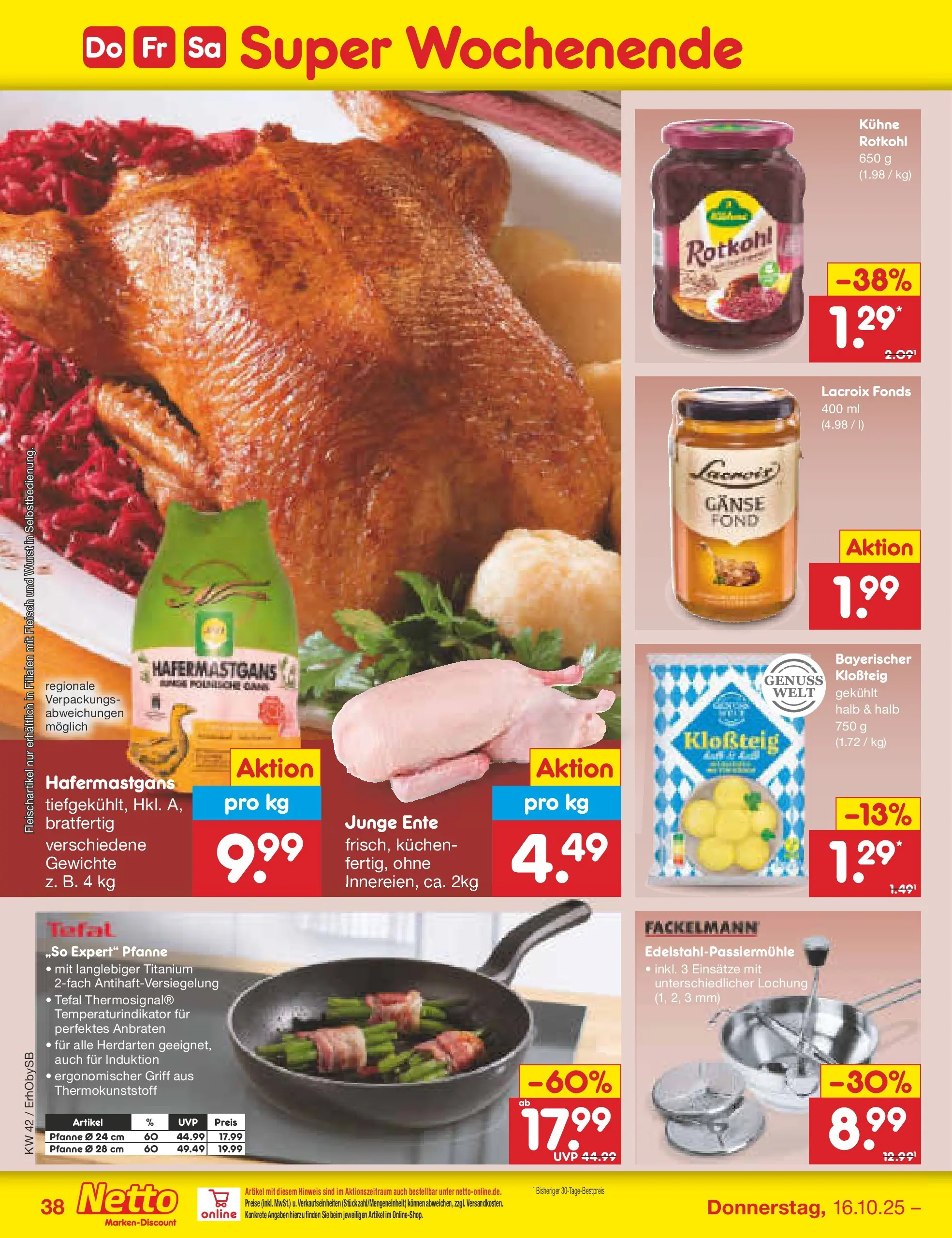 Netto Marken-Discount prospekt Mauern	 (ab 13.10.2025) » Angebote | Seite: 42 | Produkte: Rotkohl, Wurst, Kuchen, Ente