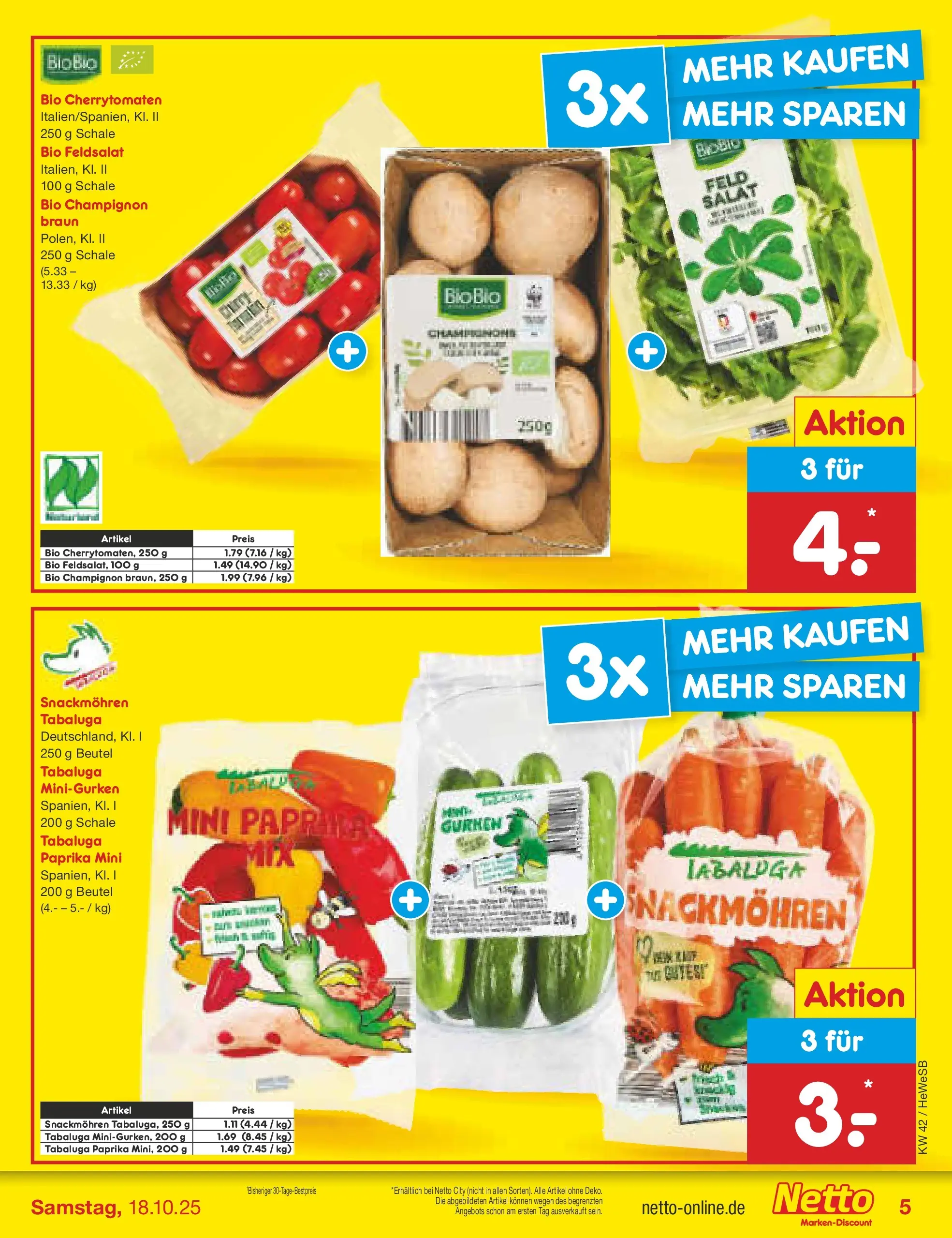 Netto Marken-Discount prospekt Brietlingen	 (ab 12.10.2025) » Angebote | Seite: 5 | Produkte: Champignons, Paprika, Gurken, Salat