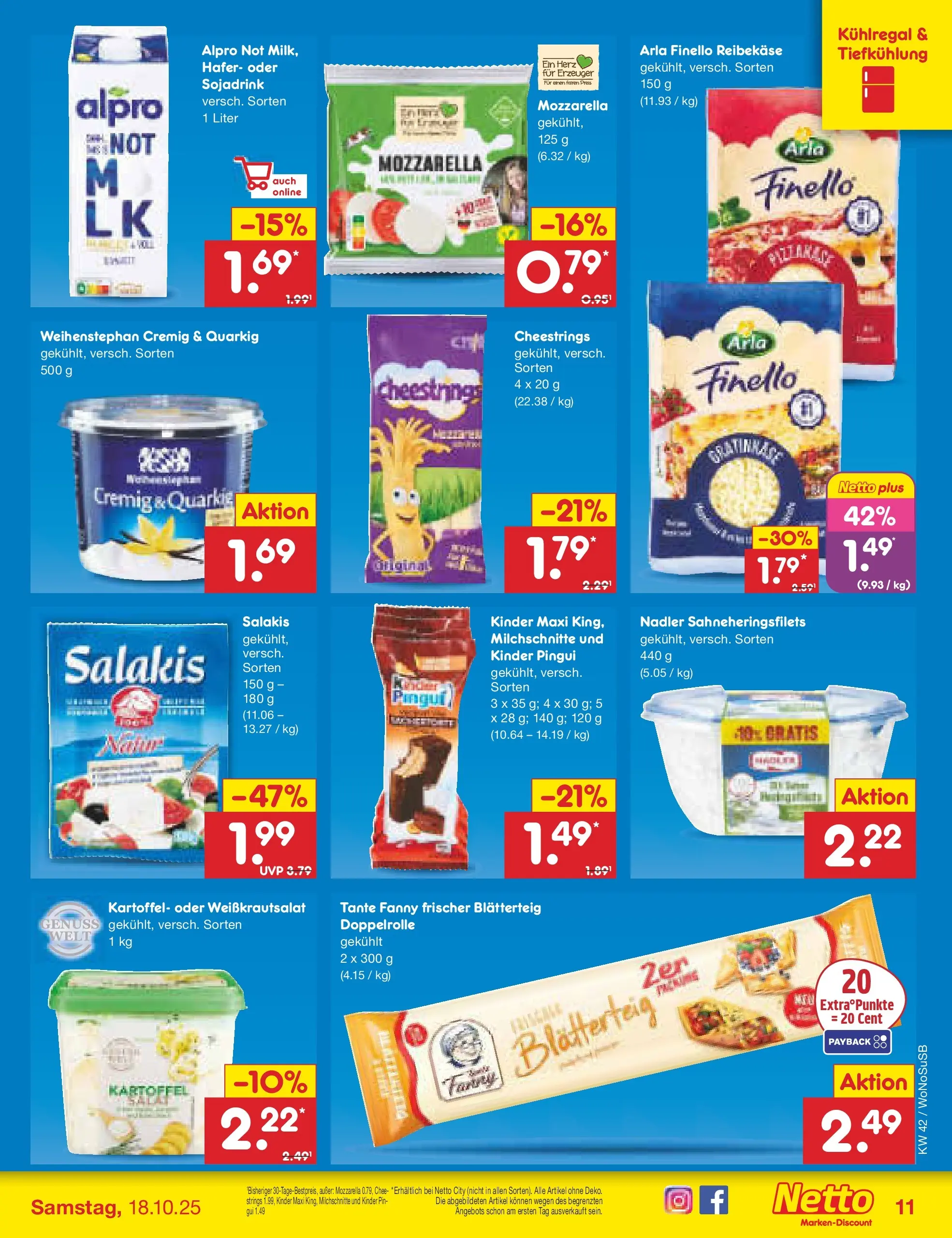 Netto Marken-Discount prospekt Rodgau	 (ab 13.10.2025) » Angebote | Seite: 11 | Produkte: Mozzarella, Alpro, Salakis, Reibekase