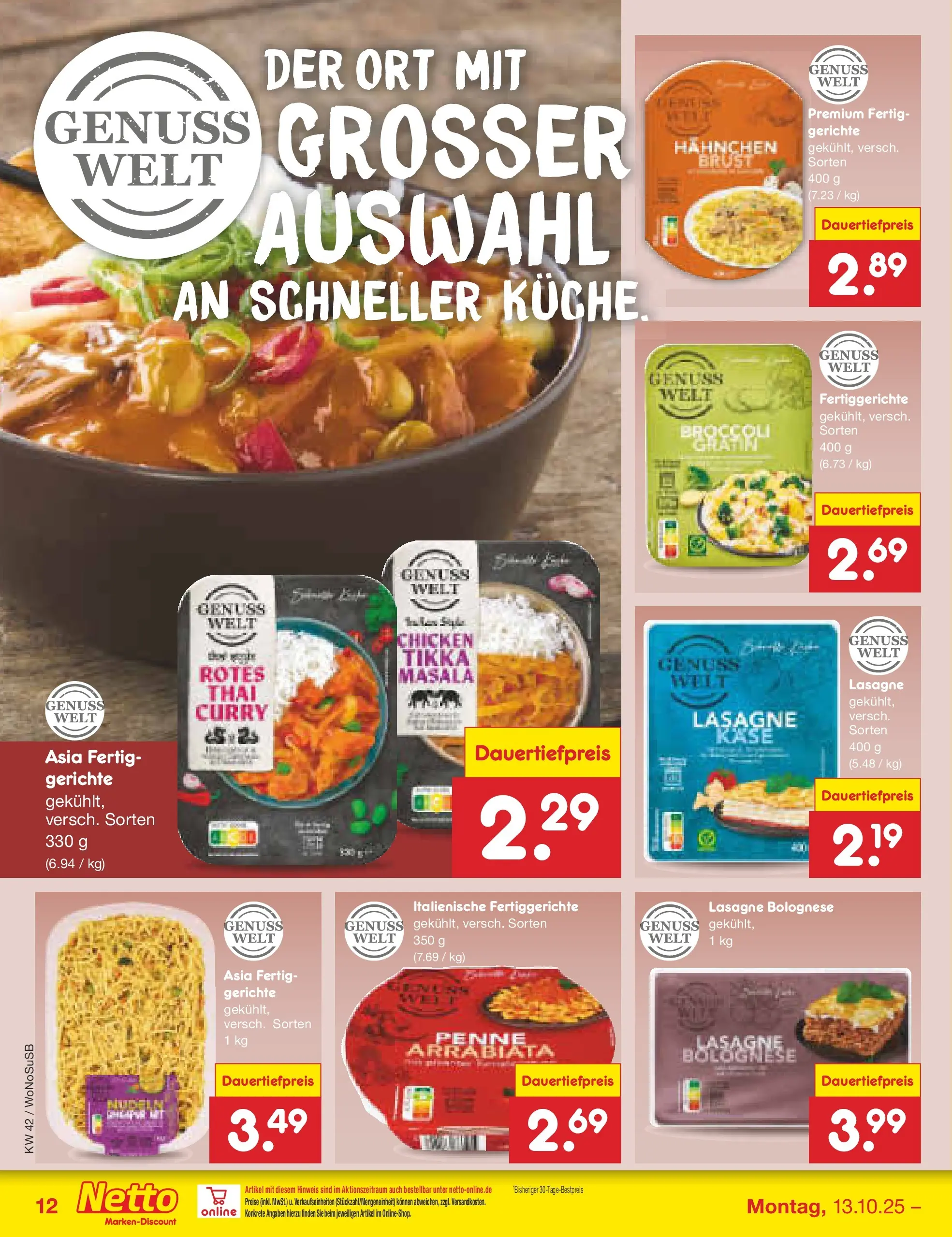 Netto Marken-Discount prospekt Rodgau	 (ab 13.10.2025) » Angebote | Seite: 12 | Produkte: Hahnchen, Küche, Fertiggerichte