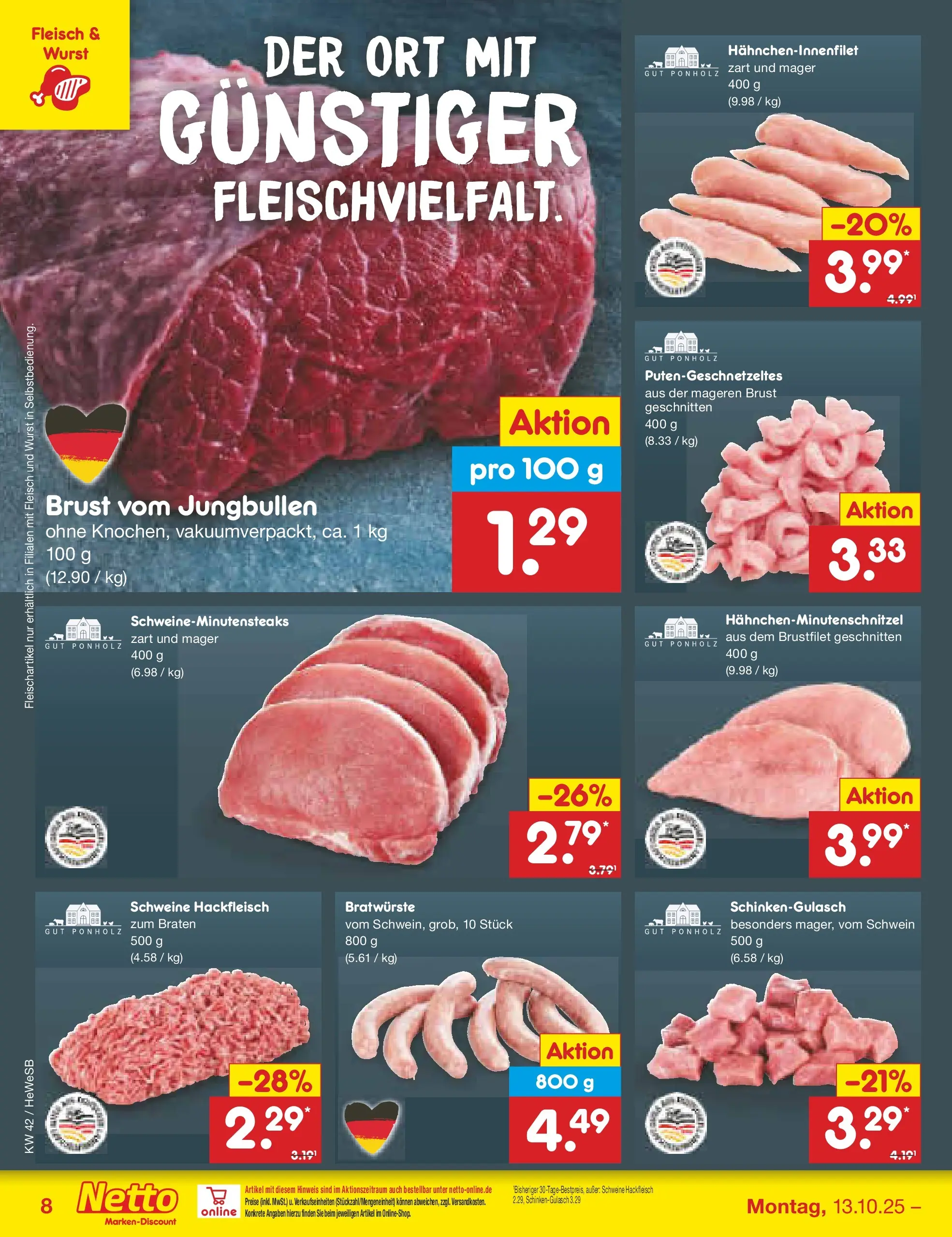 Netto Marken-Discount prospekt Brietlingen	 (ab 12.10.2025) » Angebote | Seite: 8 | Produkte: Wurst, Fleisch, Hackfleisch