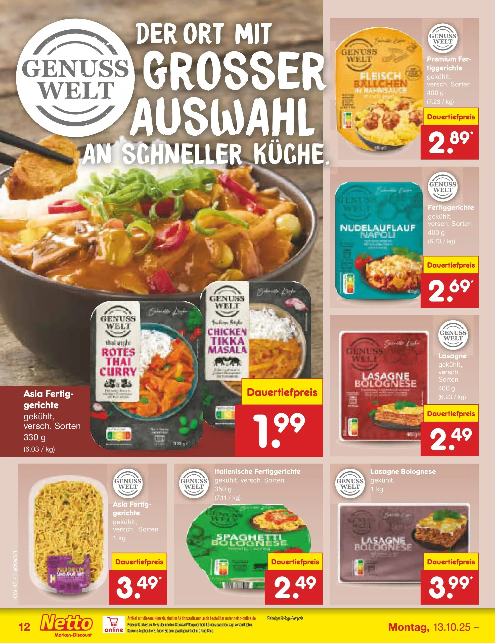 Netto Marken-Discount prospekt Brietlingen	 (ab 12.10.2025) » Angebote | Seite: 12 | Produkte: Küche, Fertiggerichte, Fleisch