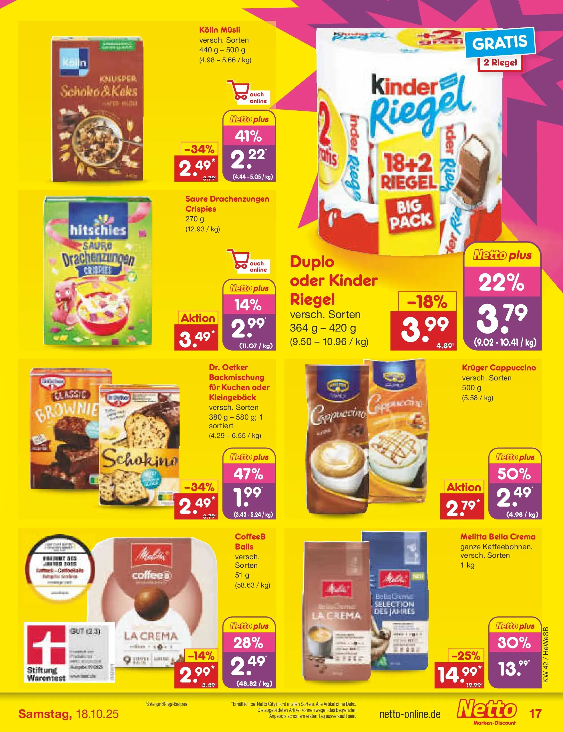 Netto Marken-Discount prospekt Brietlingen	 (ab 12.10.2025) » Angebote | Seite: 17 | Produkte: Musli, Kolln, Kolln musli, Kuchen