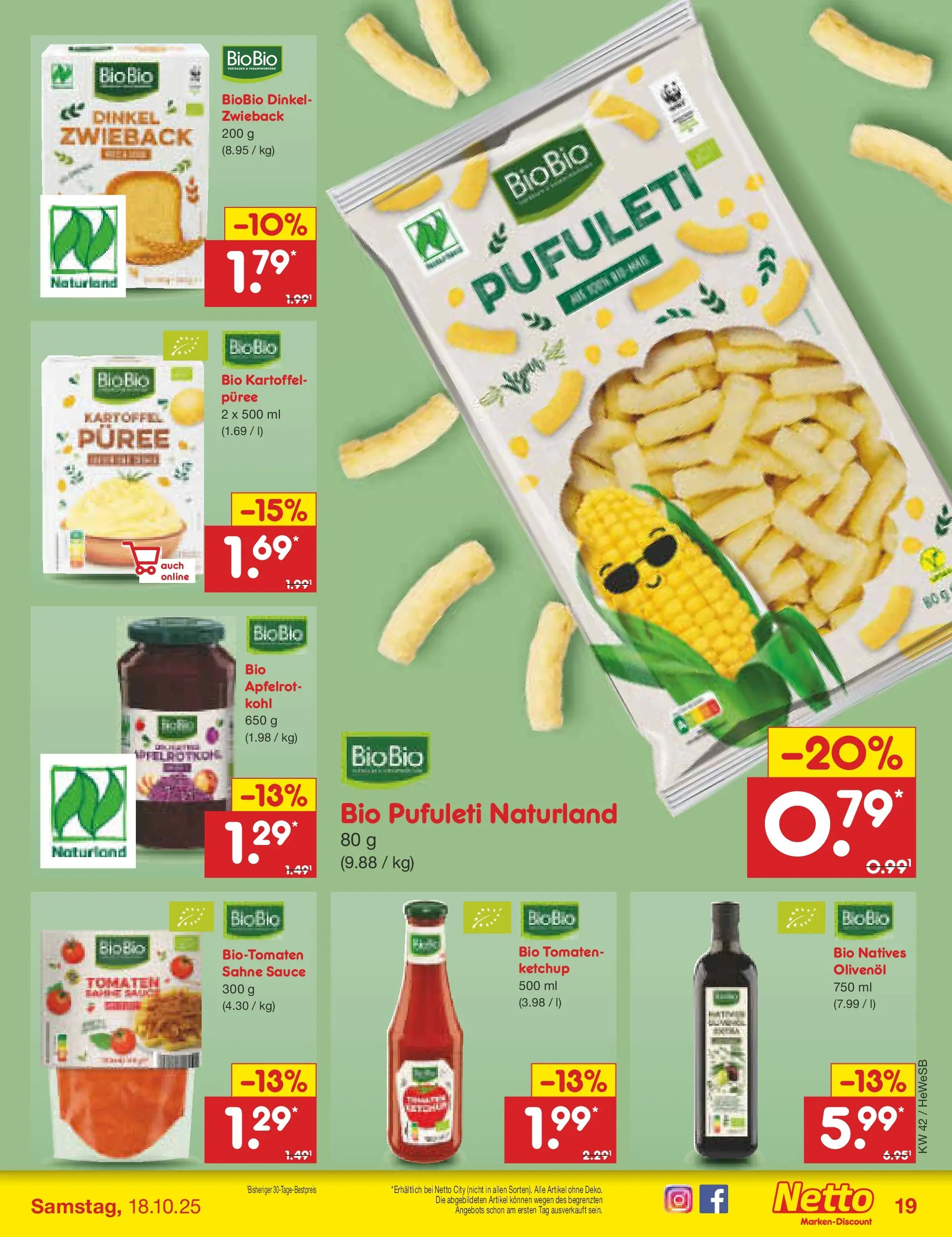 Netto Marken-Discount prospekt Brietlingen	 (ab 12.10.2025) » Angebote | Seite: 19 | Produkte: Olivenol, Tomaten, Ketchup, Sahne