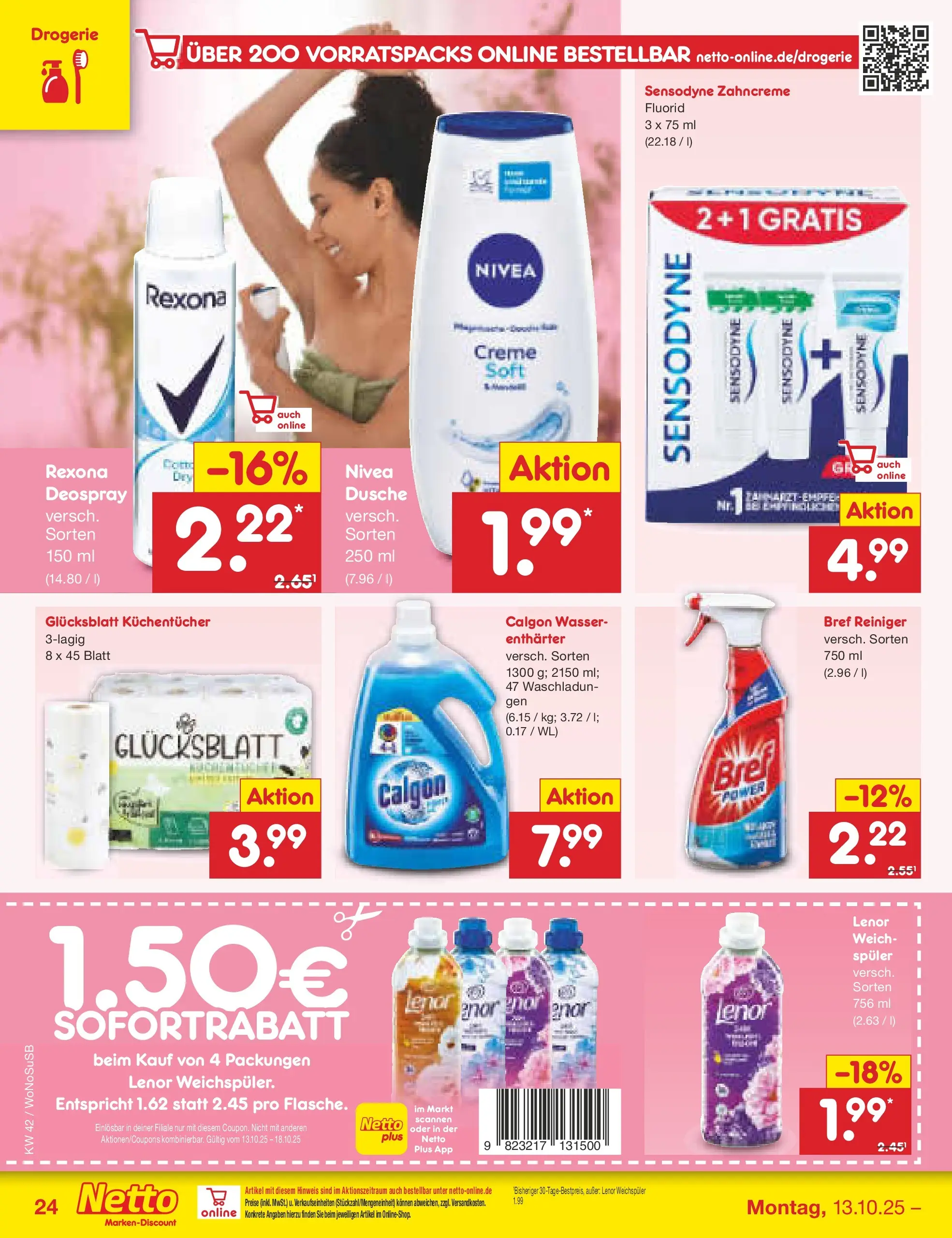 Netto Marken-Discount prospekt Rodgau	 (ab 13.10.2025) » Angebote | Seite: 26 | Produkte: Lenor, Wasser, Weichspüler, Deospray