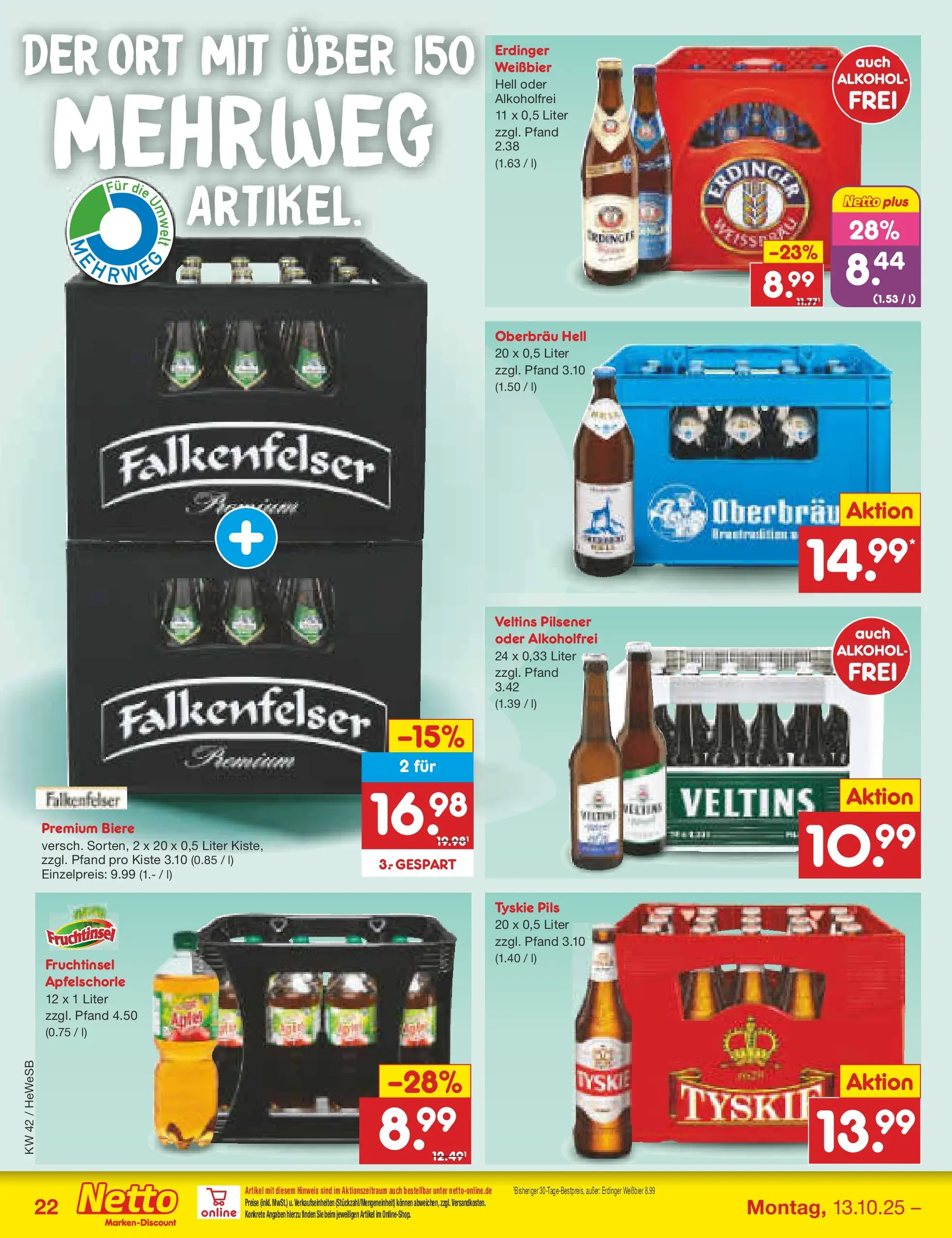 Netto Marken-Discount prospekt Brietlingen	 (ab 12.10.2025) » Angebote | Seite: 22 | Produkte: Tyskie, Erdinger, Pils, Veltins