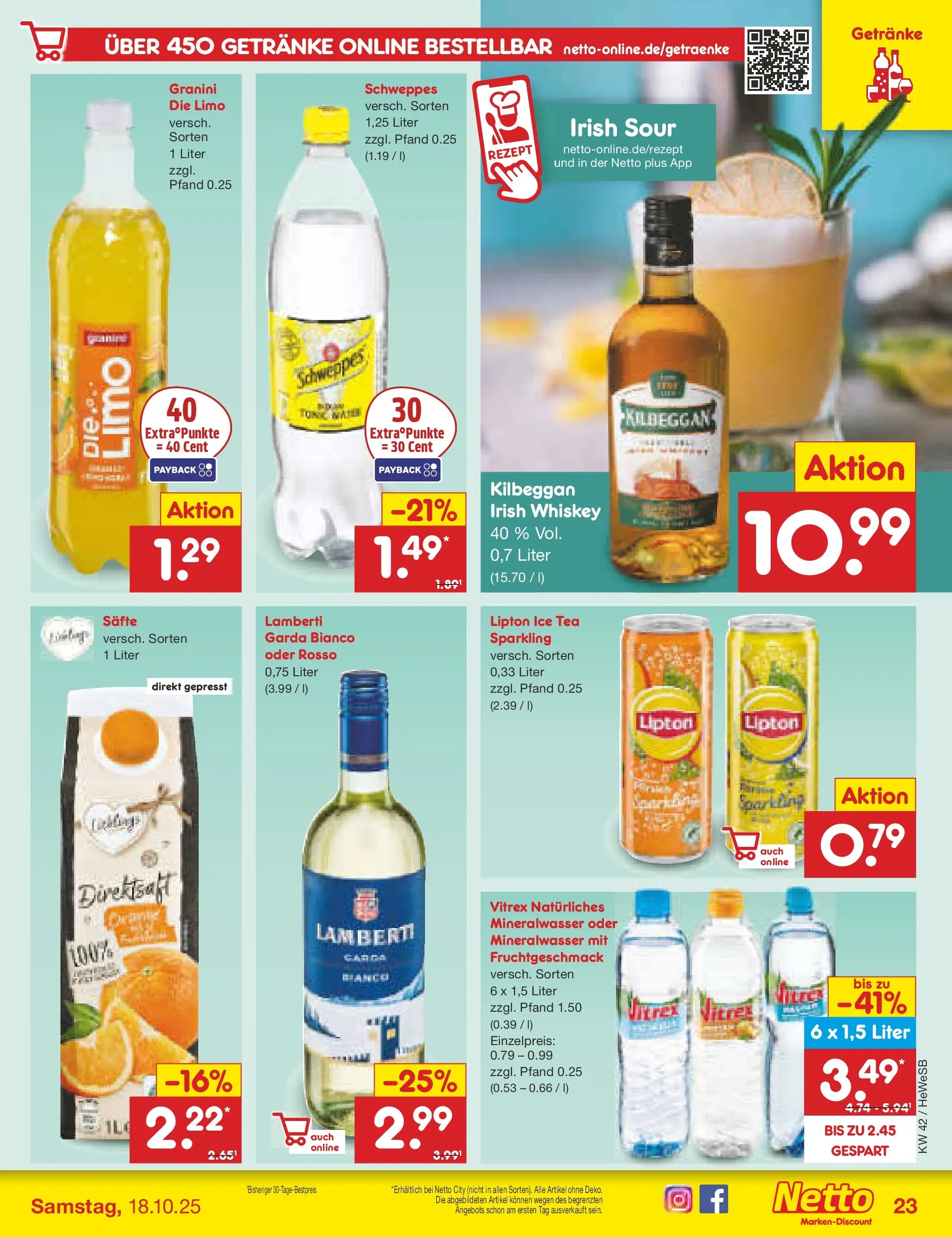 Netto Marken-Discount prospekt Brietlingen	 (ab 12.10.2025) » Angebote | Seite: 23 | Produkte: Schweppes, Mineralwasser, Granini, Whiskey