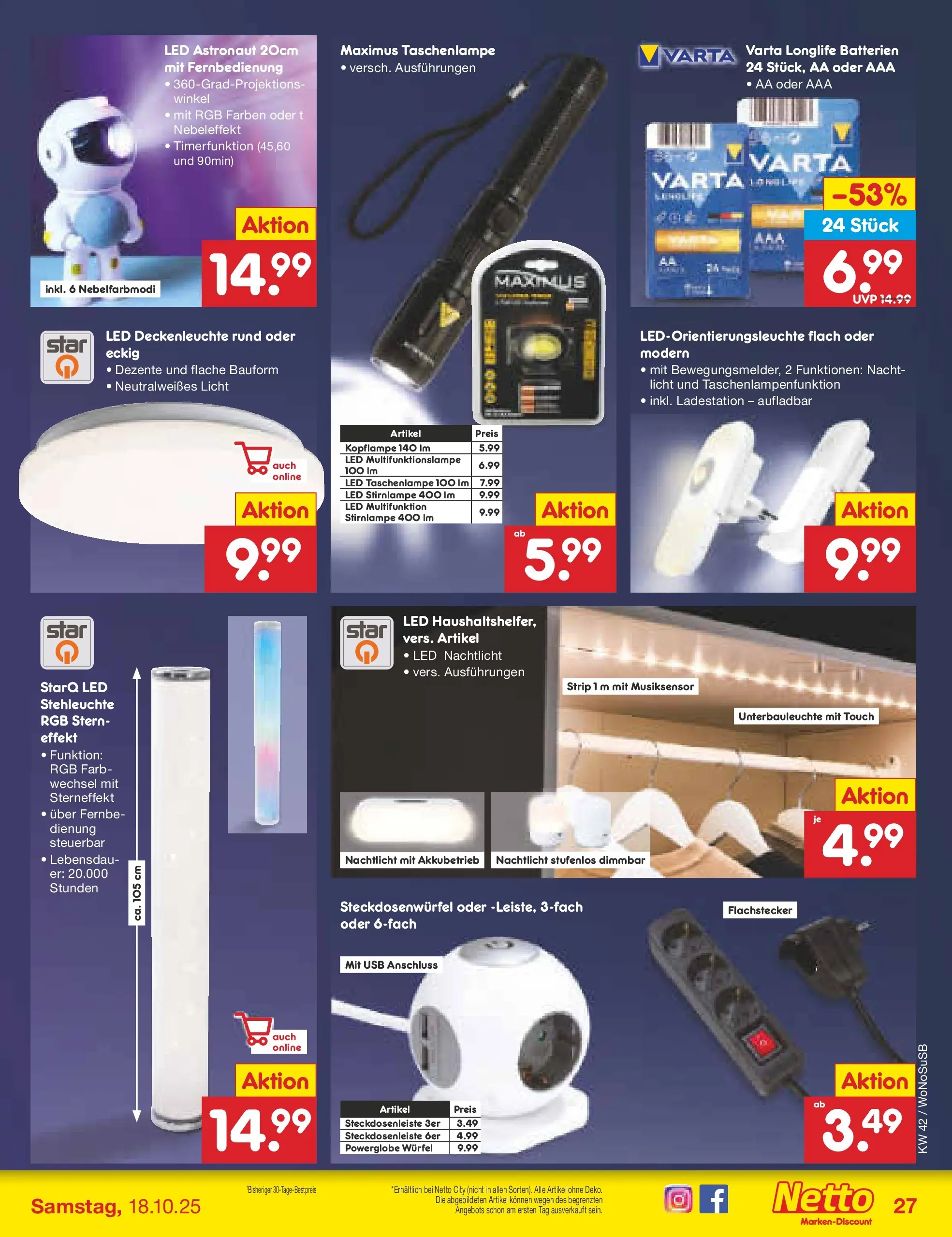 Netto Marken-Discount prospekt Rodgau	 (ab 13.10.2025) » Angebote | Seite: 31 | Produkte: USB, Batterien, Stirnlampe, Nachtlicht