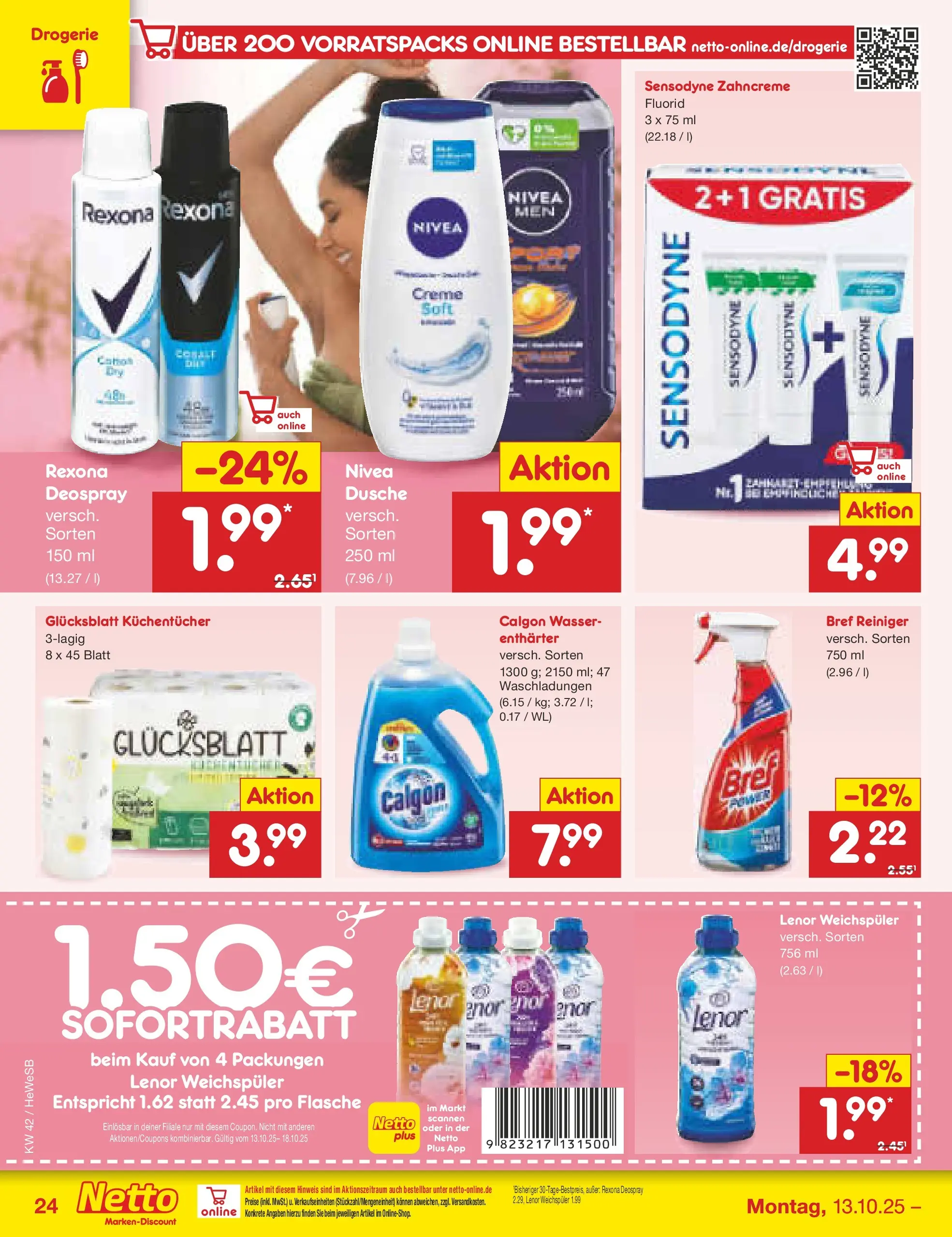 Netto Marken-Discount prospekt Brietlingen	 (ab 12.10.2025) » Angebote | Seite: 26 | Produkte: Lenor, Creme, Wasser, Weichspüler