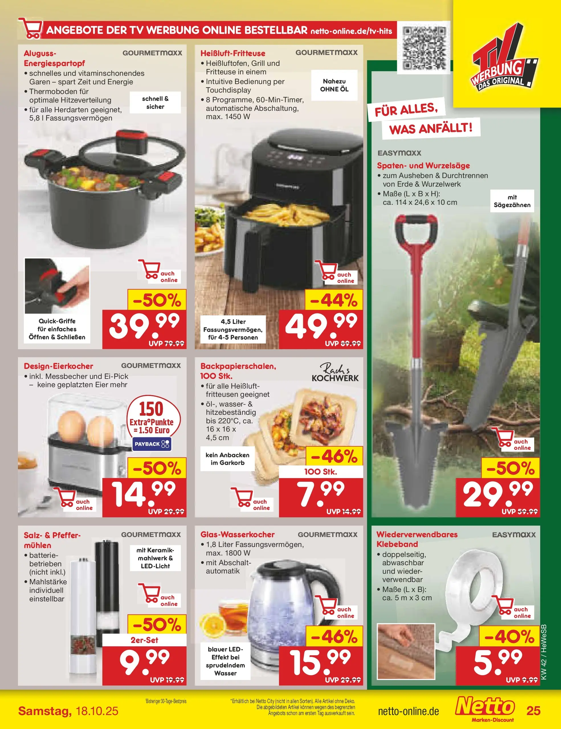 Netto Marken-Discount prospekt Brietlingen	 (ab 12.10.2025) » Angebote | Seite: 27 | Produkte: Eier, Salz, Fritteuse, TV