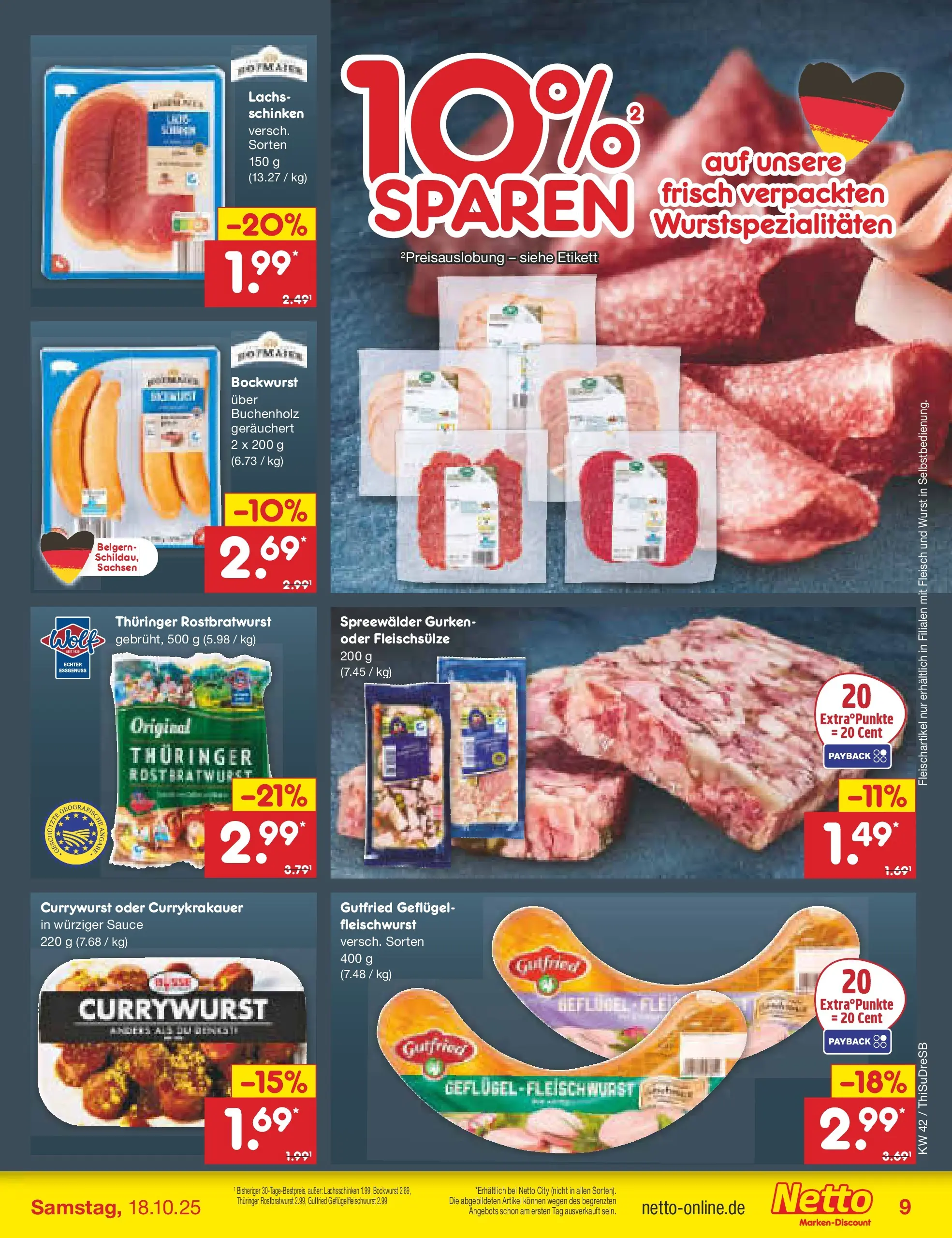 Netto Marken-Discount prospekt Dresden	 (ab 13.10.2025) » Angebote | Seite: 11 | Produkte: Bockwurst, Schinken, Fleisch, Gurken