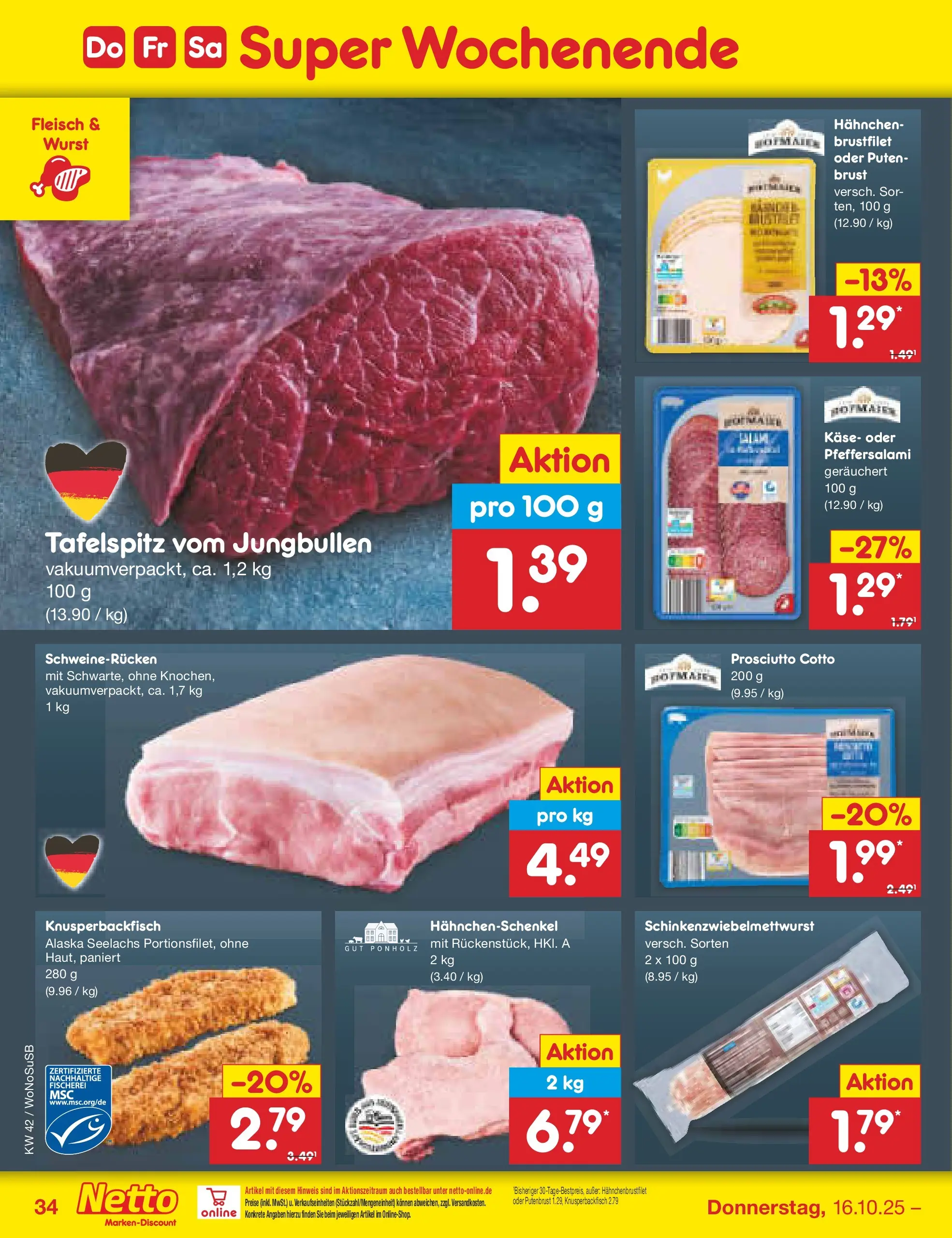 Netto Marken-Discount prospekt Rodgau	 (ab 13.10.2025) » Angebote | Seite: 38 | Produkte: Tafelspitz, Hahnchen, Hahnchenschenkel, Fleisch