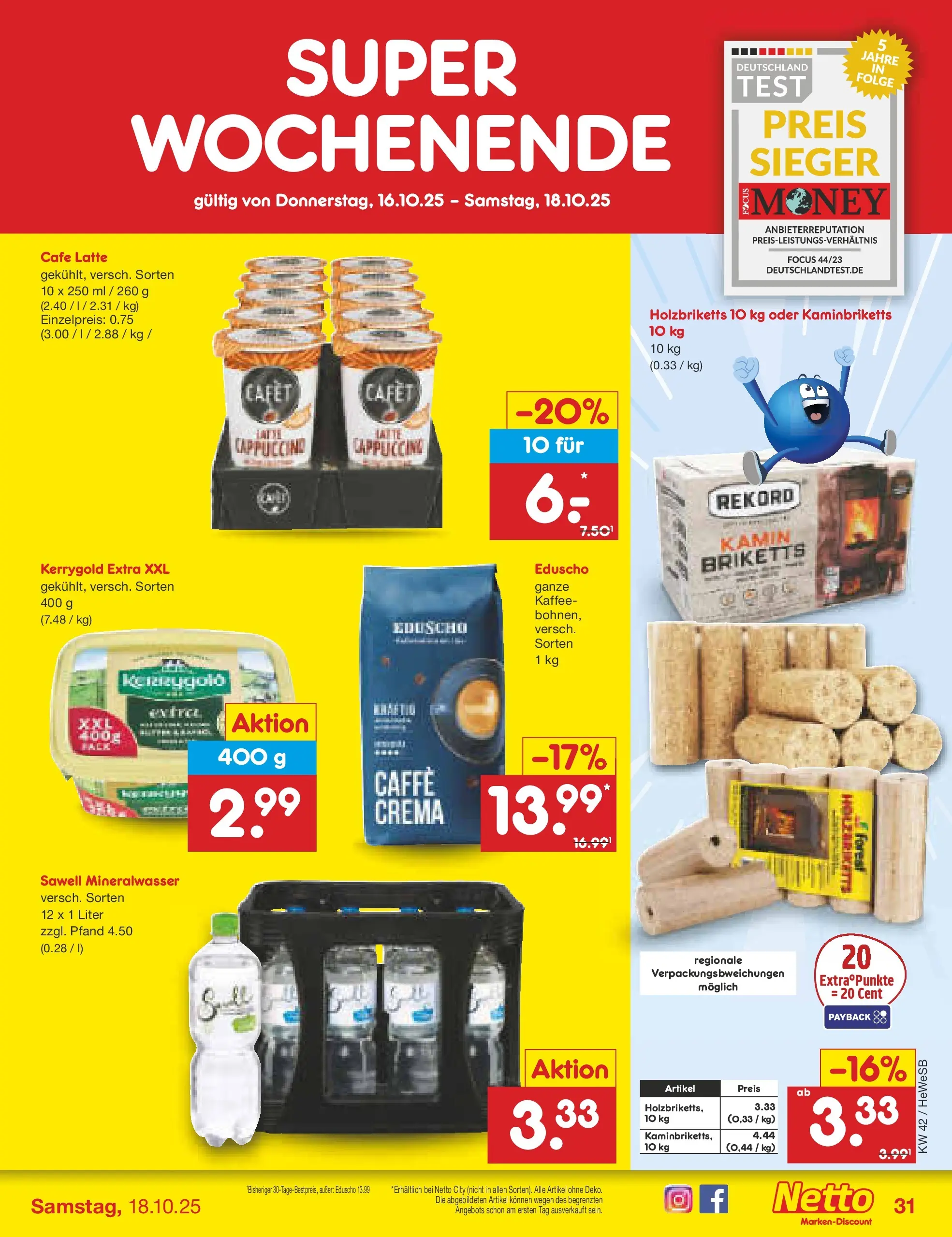 Netto Marken-Discount prospekt Brietlingen	 (ab 12.10.2025) » Angebote | Seite: 35 | Produkte: Kamin, Kaffee, Mineralwasser, Eduscho